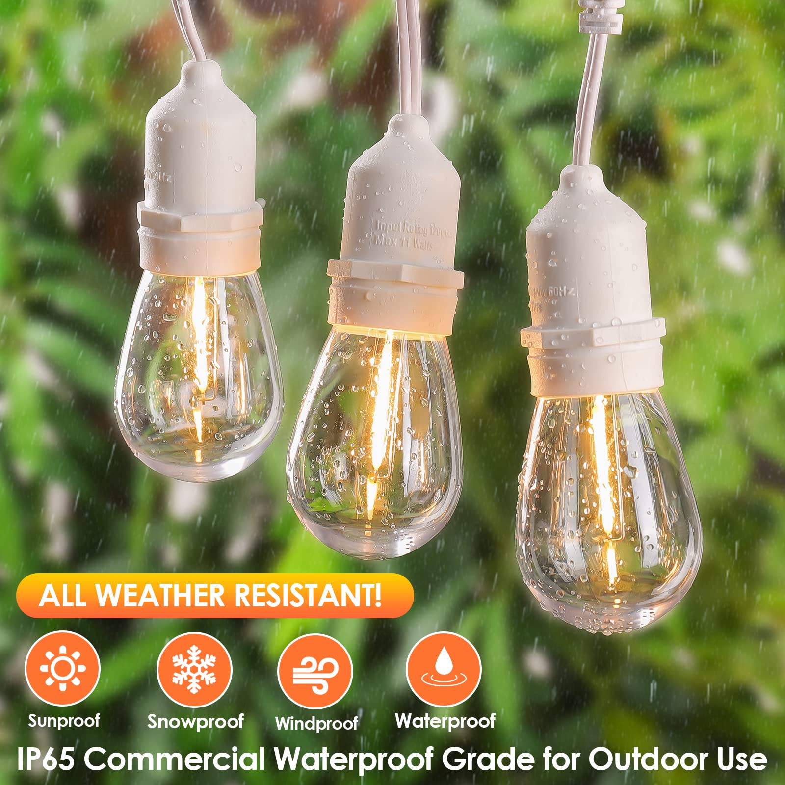 Mlambert 2 Pack 96Ft Outdoor String Lights With 60+5 Led 2700K Plastic Bulbs, Dimmable Waterproof Lights For Patio Party-192Ft I