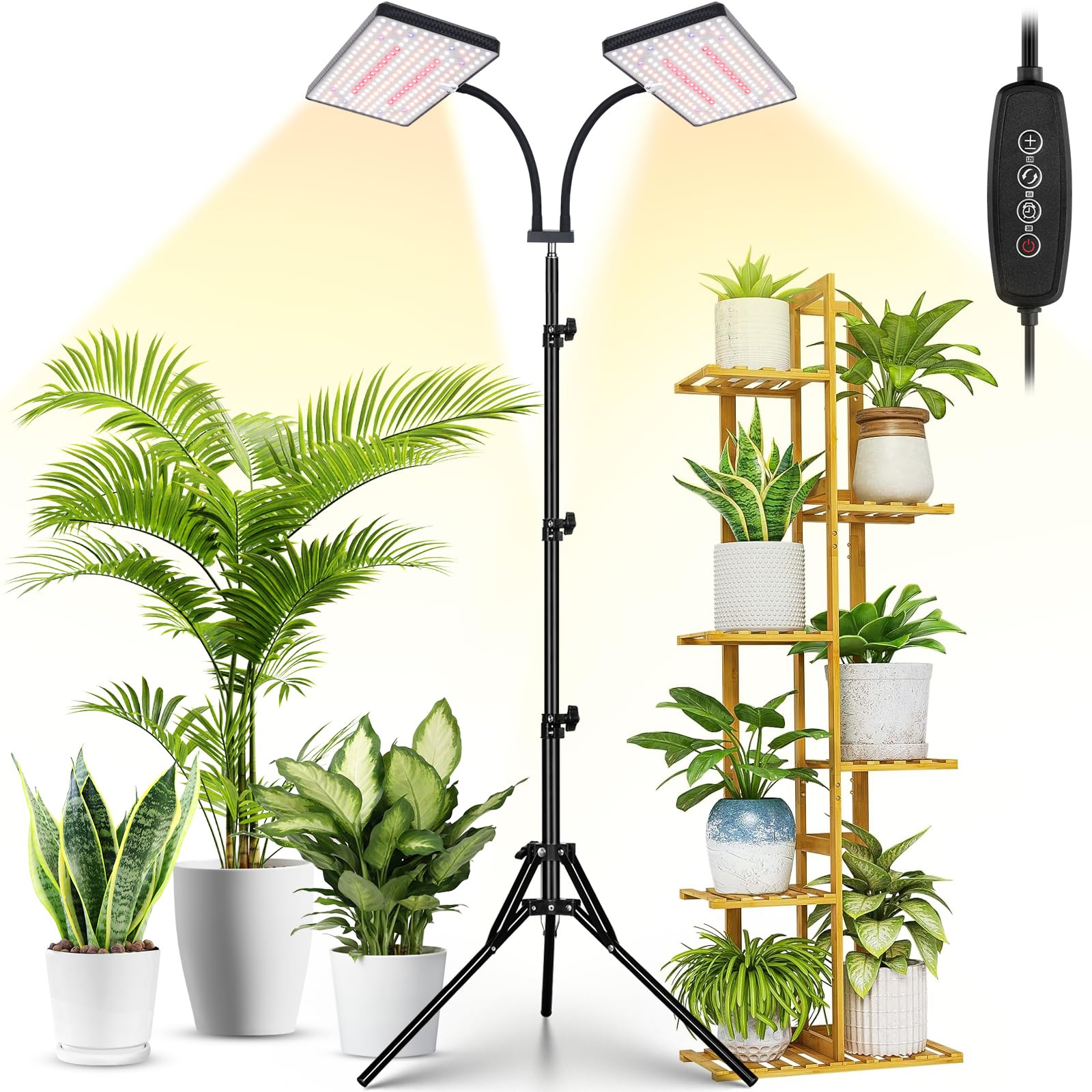 2024 LBW Latest Grow Light for Indoor Plants, 428 LED Dual-Head Full Spectrum Standing Plant Light, Floor Grow Lamp with 3/6/12H Timer, 6 Brightness Levels, 3 Switch Modes, 75&quot; Adjustable Tripod Stand
