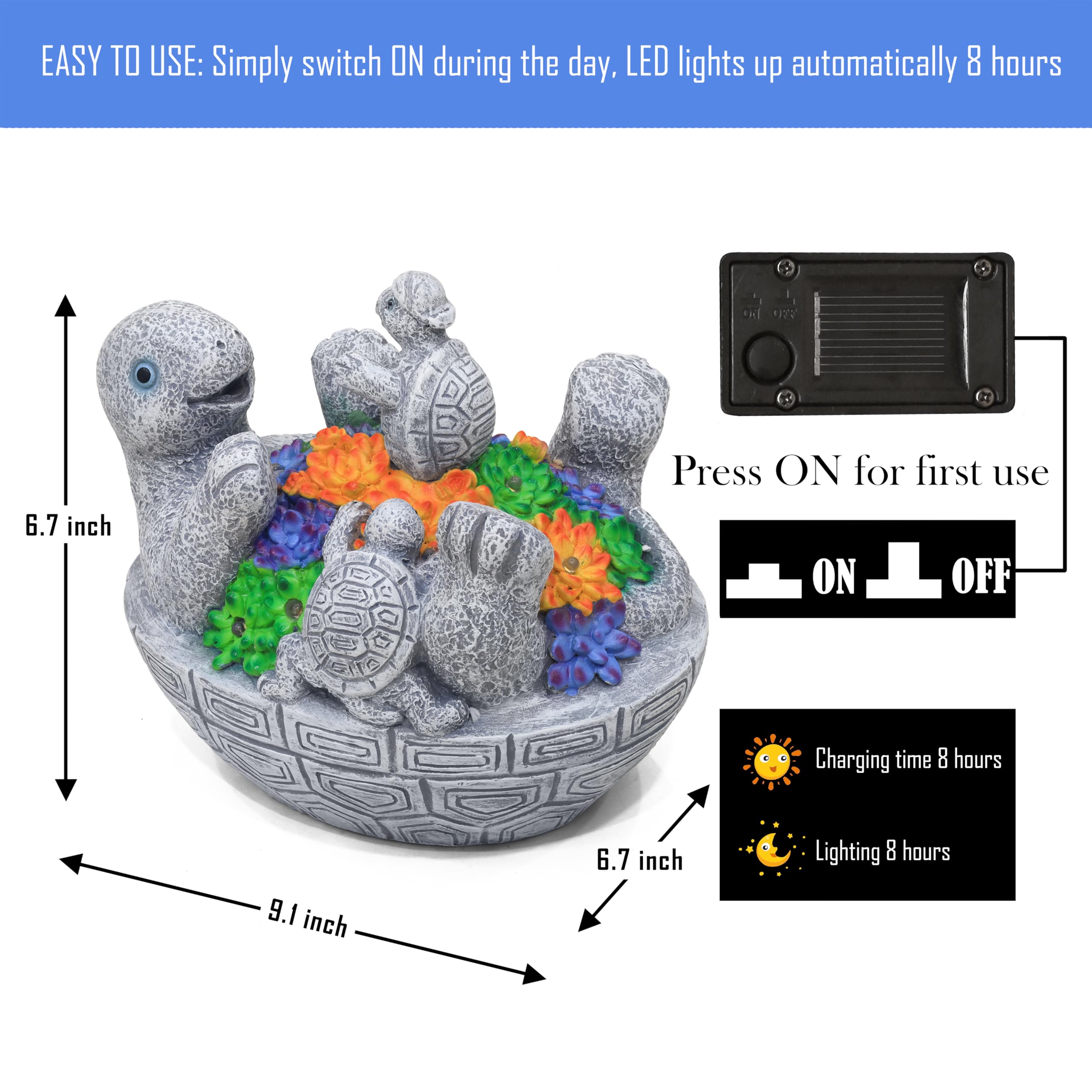 Solar Turtles For Outdoors With 8 Led Lights - Cute Turtle Statue With Baby For Yard Decorations Outdoor - Ideal For Anniversari