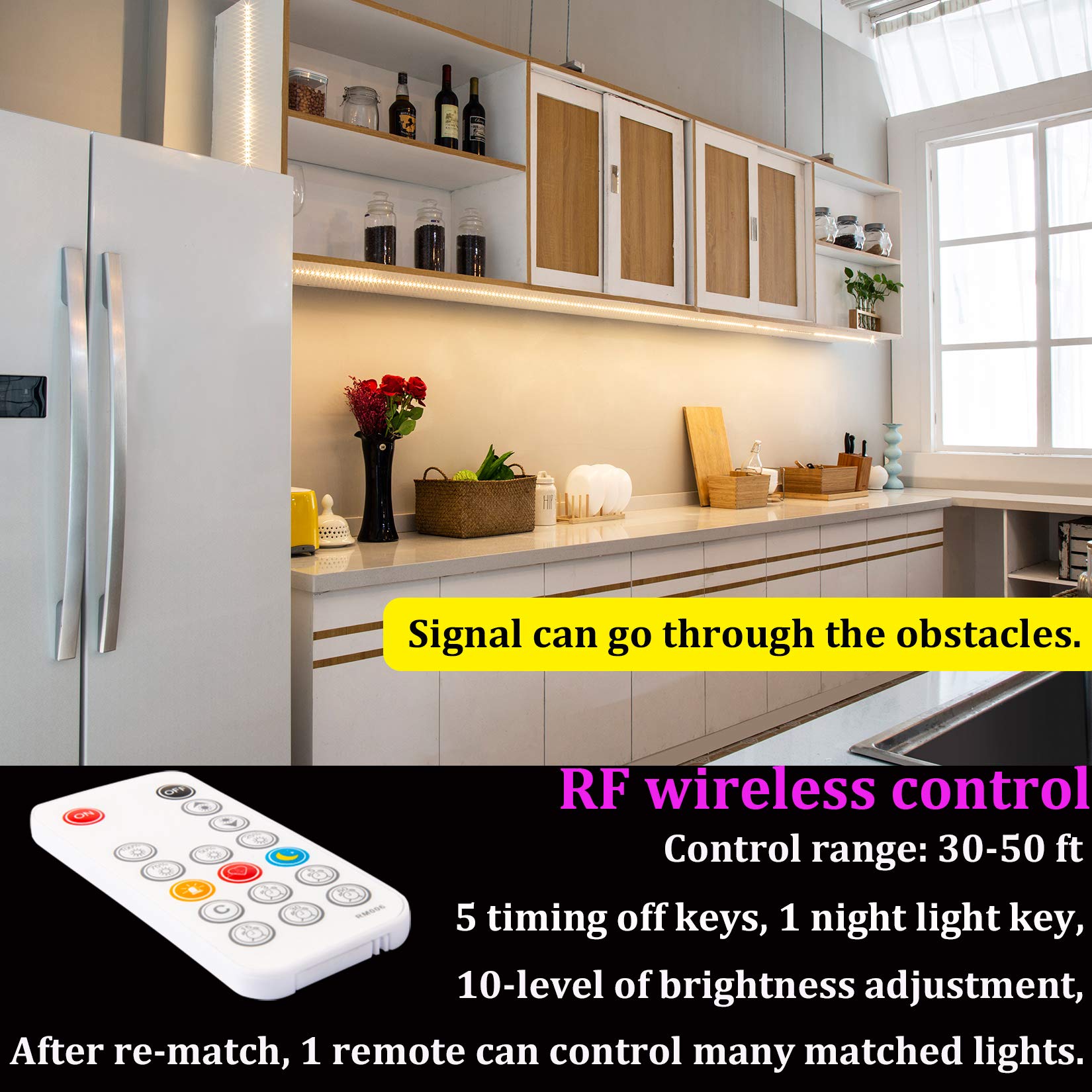 WOBANE LED Strip Lights, Dimmable Warm White, 16.4ft Flexible Tape, ETL Listed, 3000K, 300 LEDs, RF Remote