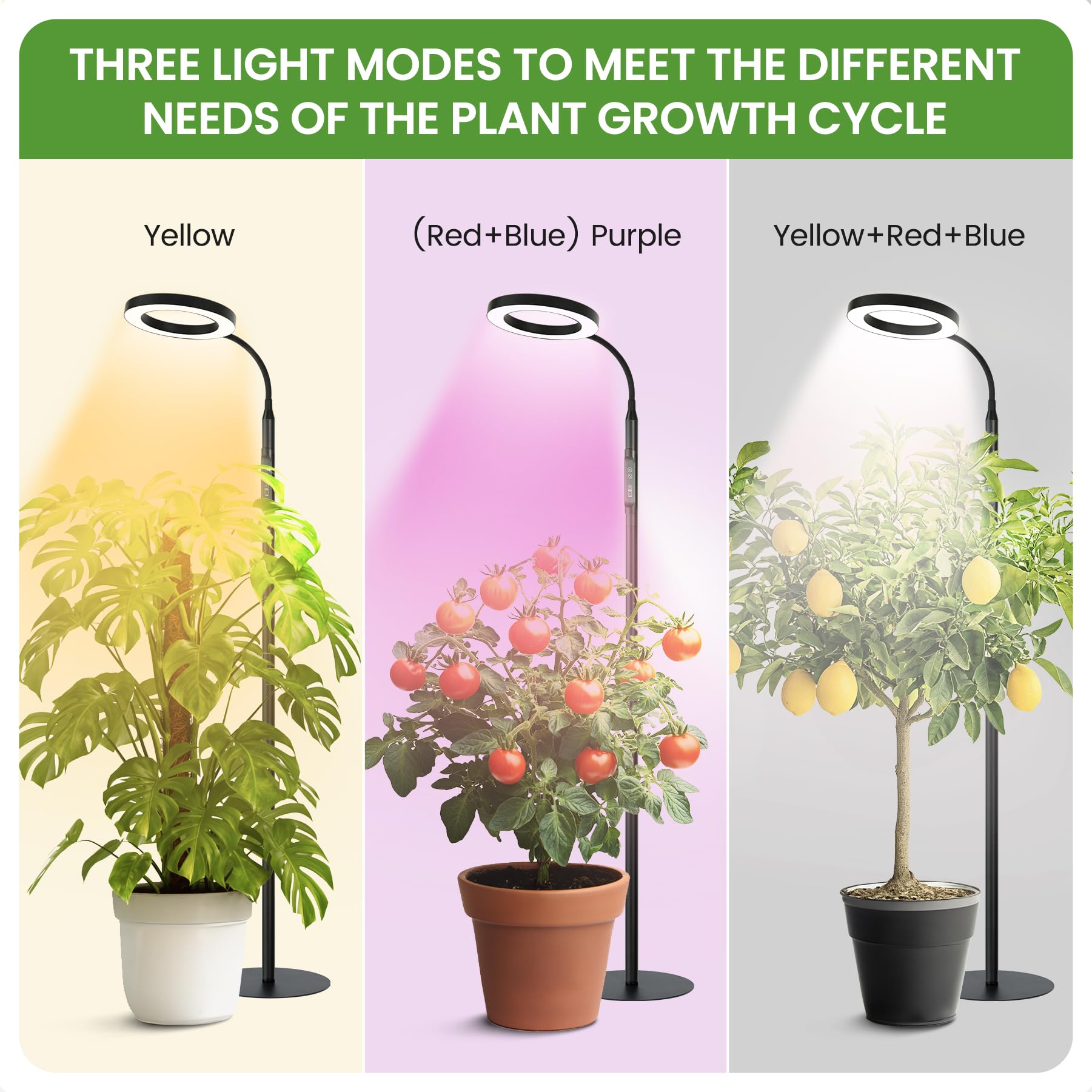 MistyJungle Grow Light for Indoor Plants,Upgrade Controller,Red Blue White Full Spectrum 95 LED Bulbs,60IN Stand Tall, Auto Time