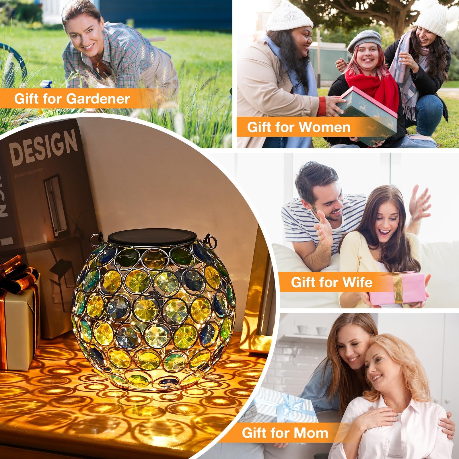 Uspring 2 Pack Crystal Mosaic Solar Lanterns Outdoor Waterproof Decorative Hanging Solar Lights For Outside  Gifts For Women Mom Grandma Garden Decor For Patio Backyard Porch Pathway Walkway  Blue