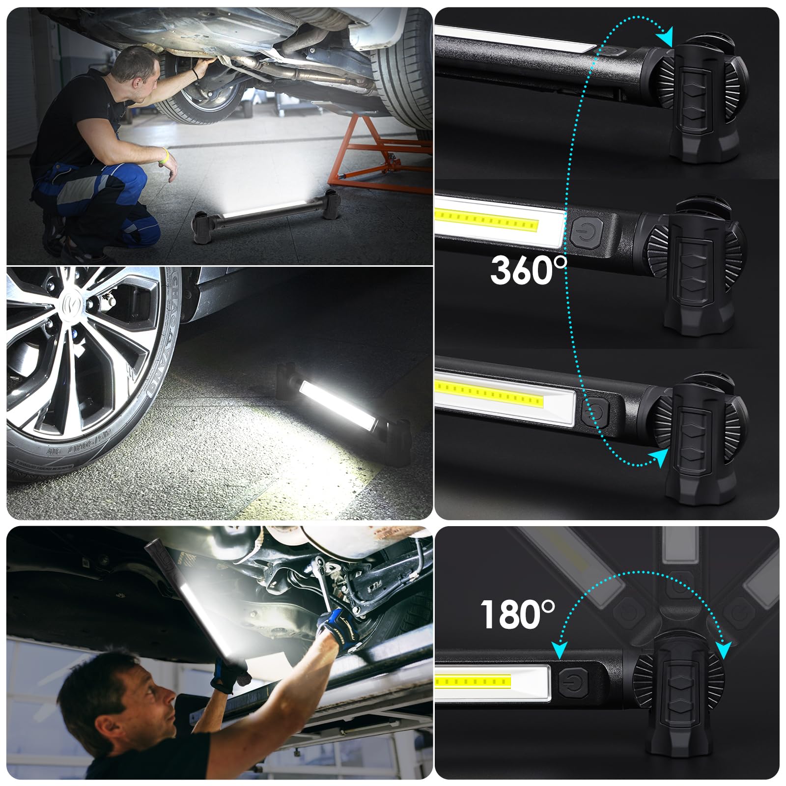 Work Light, 2500Lm Ultra Bright, 5200Mah Rechargeable Led Work Lights, Magnetic Underhood Work Light Bar With Hooks, Portable Me
