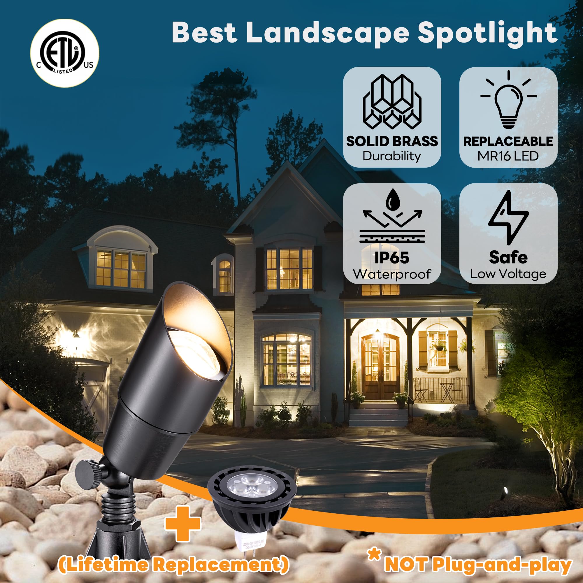 Gardenreet Led Spot Light Outdoor - Die-Cast Brass 12V Uplighting Waterproof, Low Voltage Landscape Lights Metal, Black For Fenc
