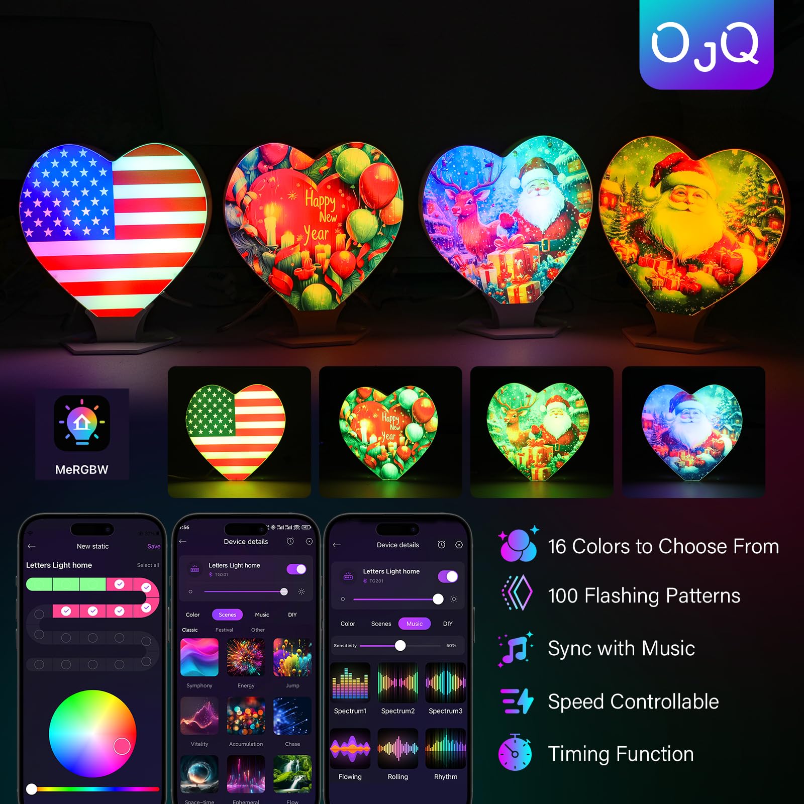 OJQ LED Light Up Letters - Colorful Alphabet Music Sync Decor - DIY Plastic New Year Gift for Girls - Bedroom Wall Decor