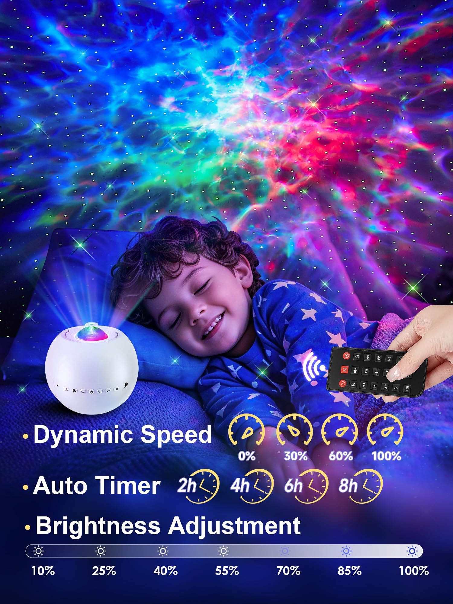 One Fire Star Projector Galaxy Light - 15 Colors, Bluetooth, White, Model WH-E14A, Perfect for Kids & Teen Room Decor