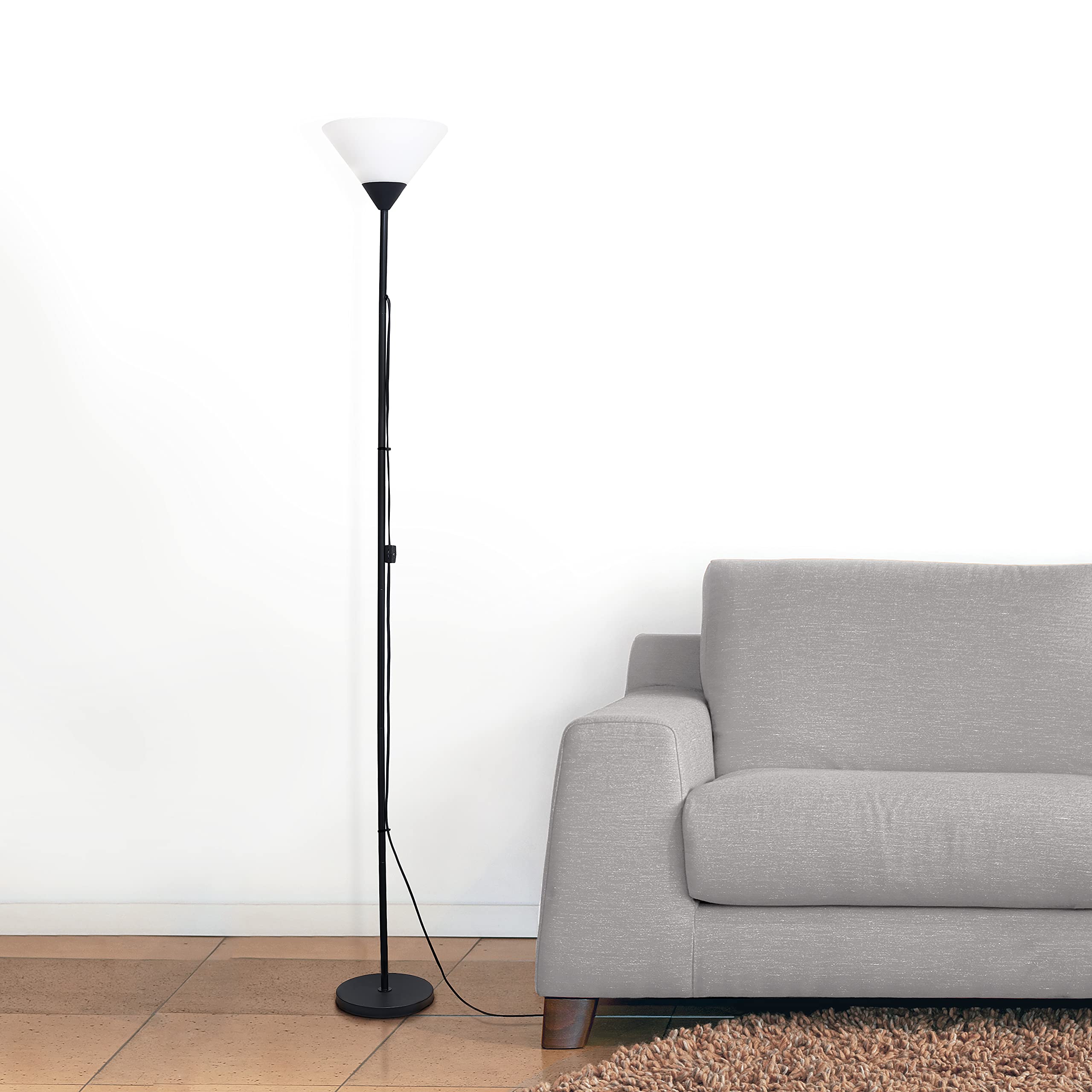 Simple Designs Lf1011-Blk 1 Light Stick Torchiere Floor Lamp, Black