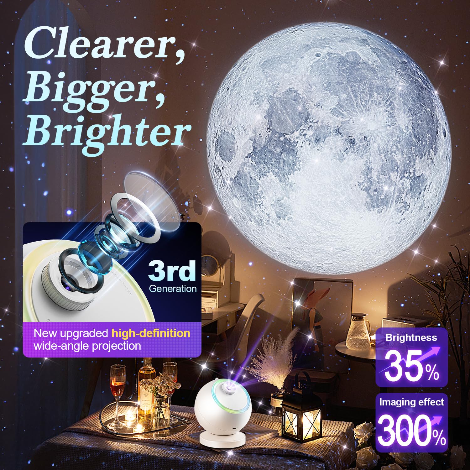 Planetarium Projector, Hd Film Galaxy Projector For Bedroom, Rechargeable Star Projector Galaxy Light With 15Music&Bluetooth, Sp