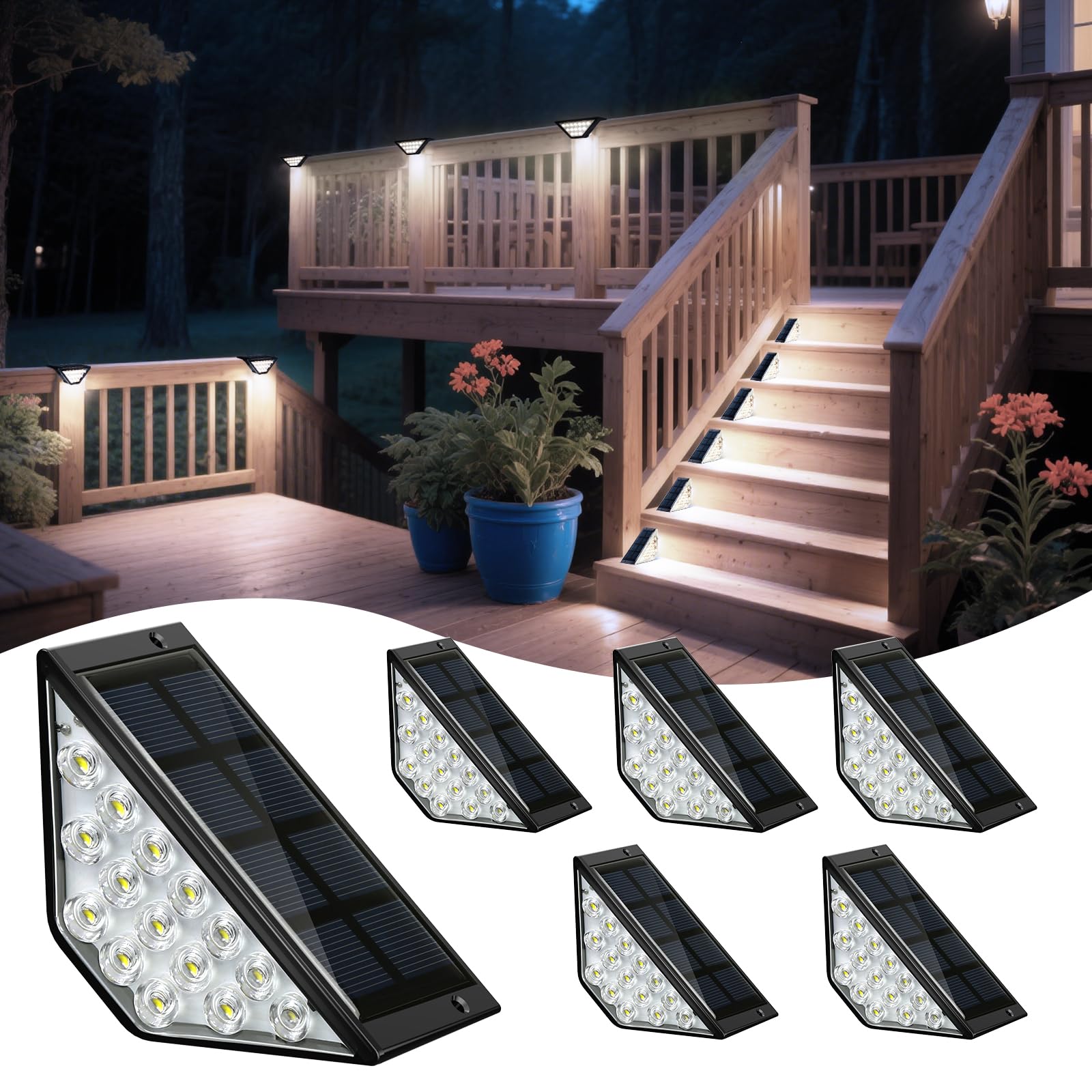 BKBB PPBB Solar Step Lights for Outside  Solar Stair Lights Outdoor Waterproof  Deck Step Lights for Fence  Patio  Yard  Porch  Front Door  Sidewalk  Garden  Patio Decor (6  Cool White)