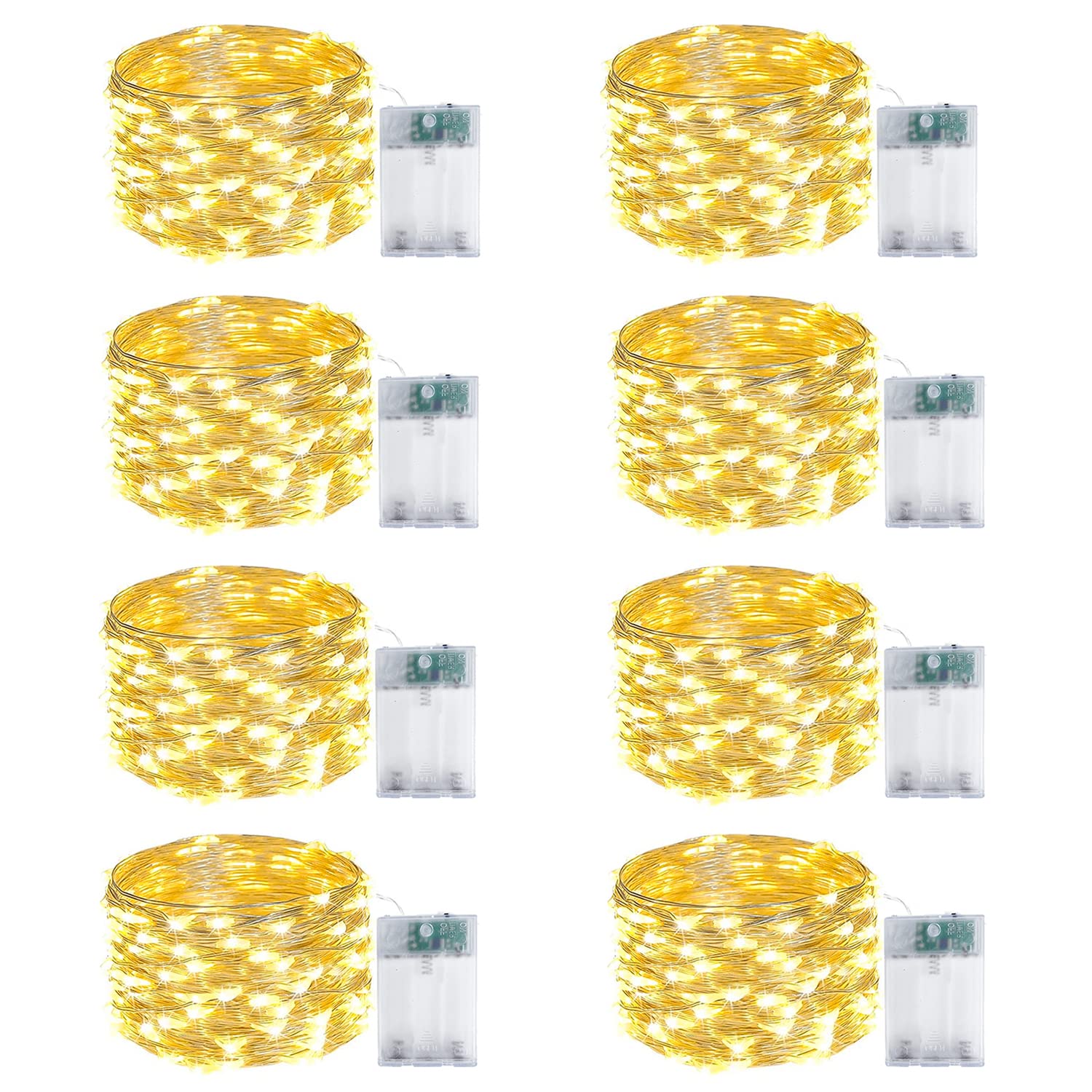 EXF 8-Pack Fairy Lights, 50 LED, Waterproof, Battery Operated with Timer, Warm White, 16FT, Model YHY-BO50LED