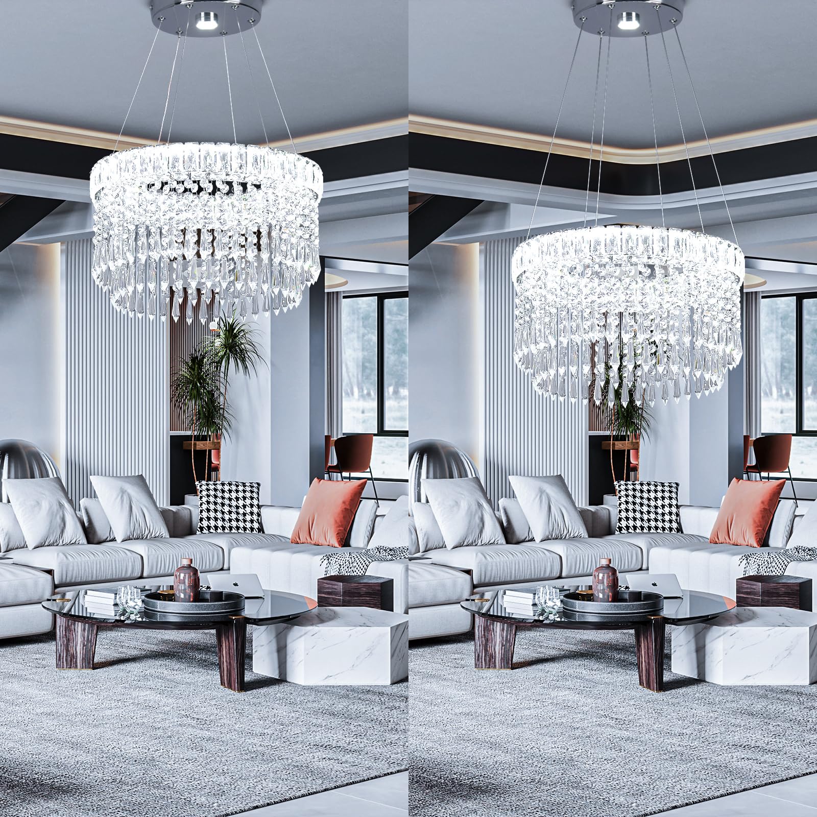 Cainjiazh Modern Crystal Chandelier Light Fixtures stylish Chandeliers Pendant Light Fixtures 16  Round Flush Mount Chandeliers Ceiling Lighting For Living Room Dining Room Bedroom White
