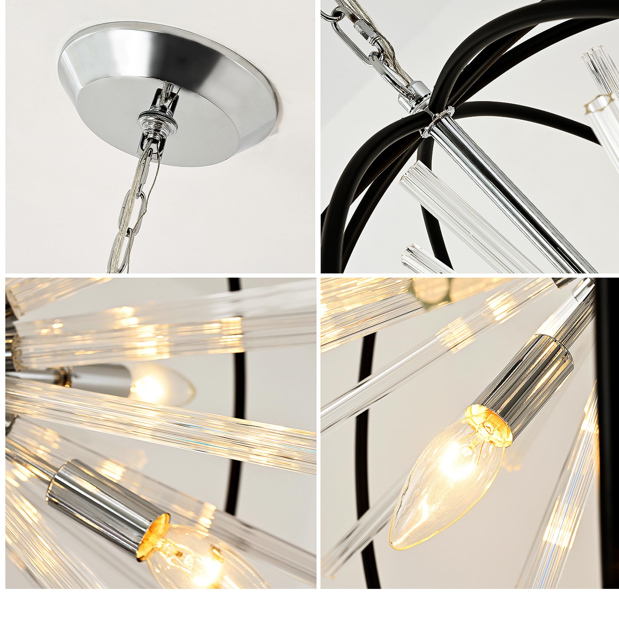 Vezzio 12-Light Globe Sputnik Chandelier, Black & Chrome, D27", Modern Pendant Light for High Ceilings, Entryway, Dining Room, Living Room