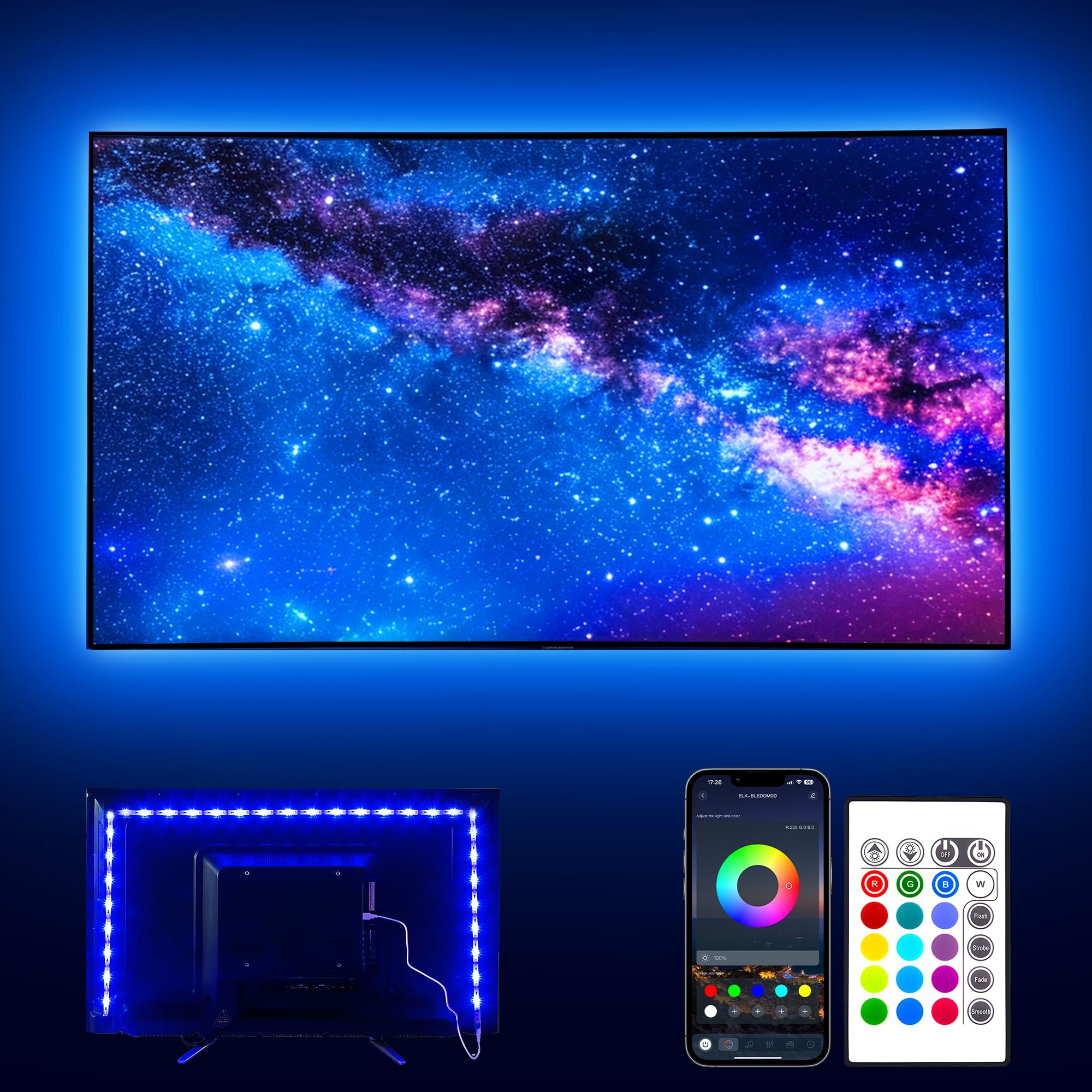 PANGTON VILLA LED Strip Lights - 14.3ft USB TV Backlight Kit, 16 Color RGB 5050 LEDs, Ideal for 65-75in HDTV