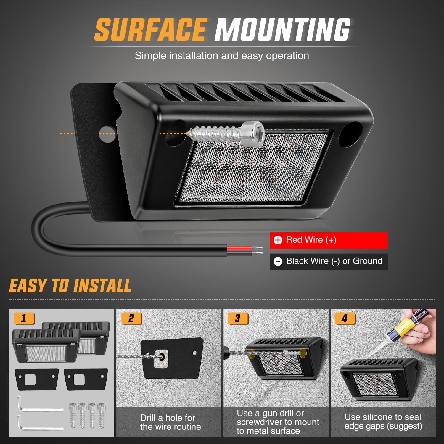 Nilight RV Exterior Light 5 Inch Amber LED Porch Lights, Black Aluminum Housing, Model RV-703BA, 12V/24V for RVs and Trailers