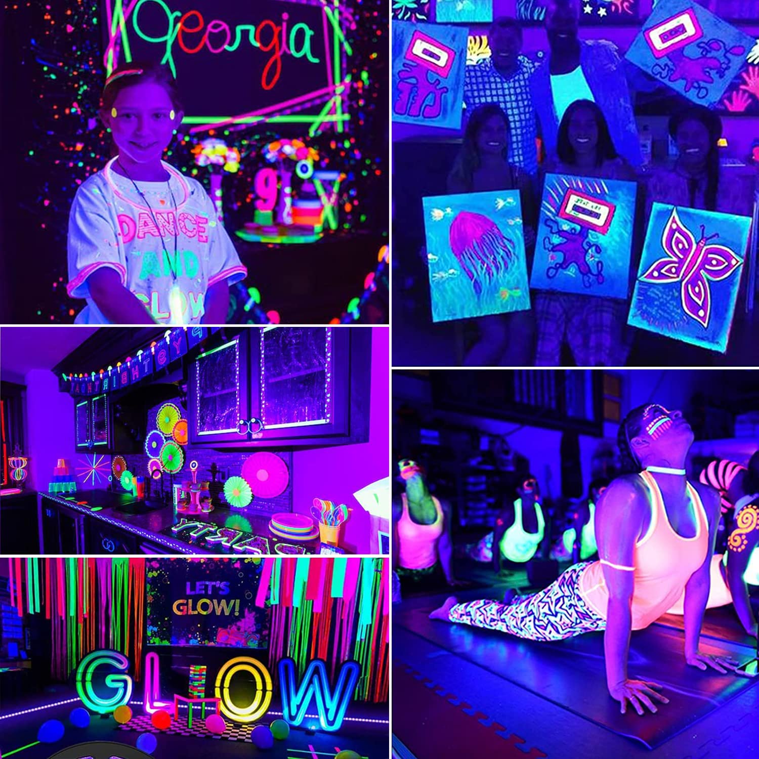 Omika 2 Pack Battery Operated Uv Blacklight Led String Lights 16.4Ft, 8 Modes, Purple, Flexible With Remote For Halloween Décor