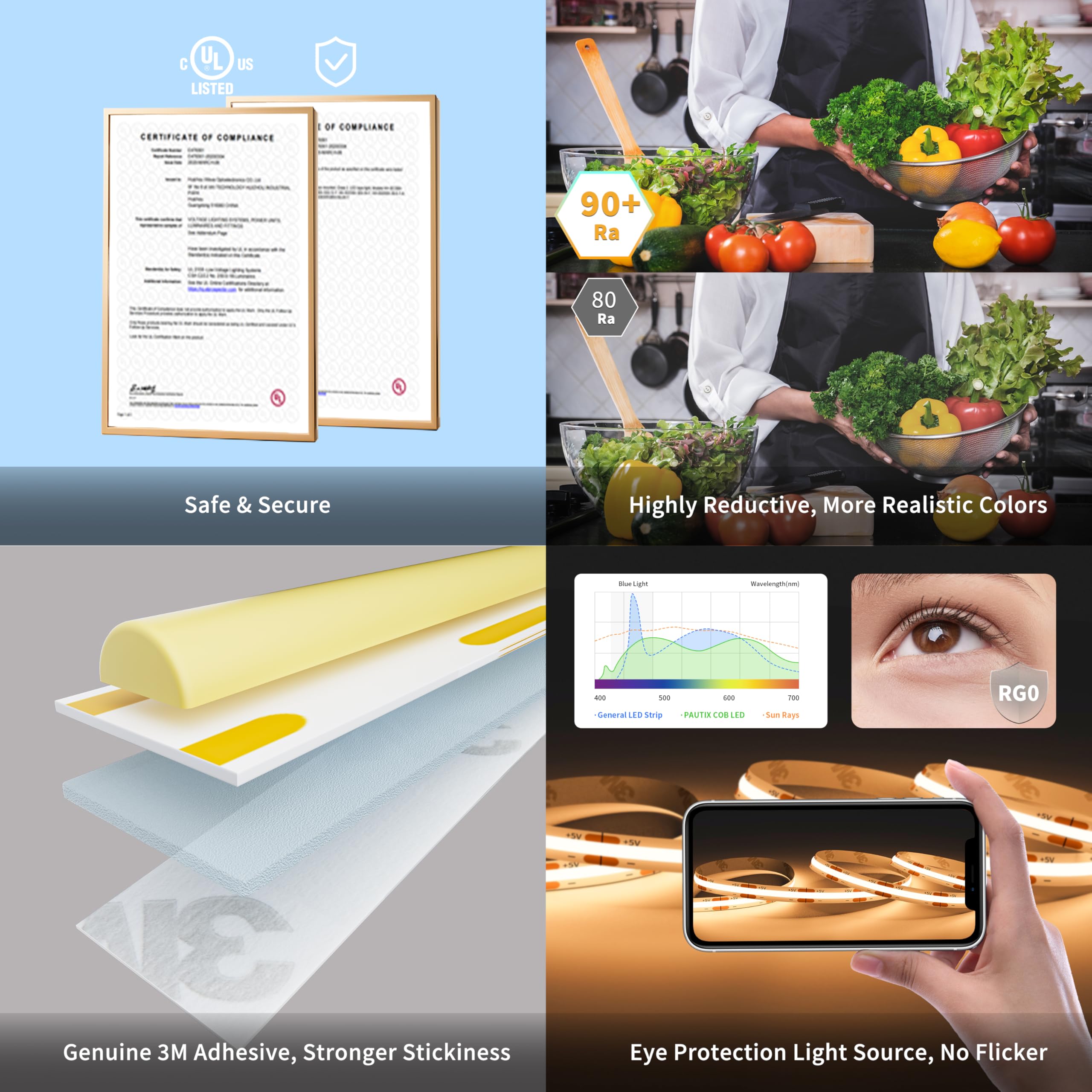 Pautix Usb Cob Led Strip With Motion Sensor,9.84Ft/3M 5V Led Tape Light 2700K Warm White,Cri85+ Super Bright 960Leds,Dimmable Mo