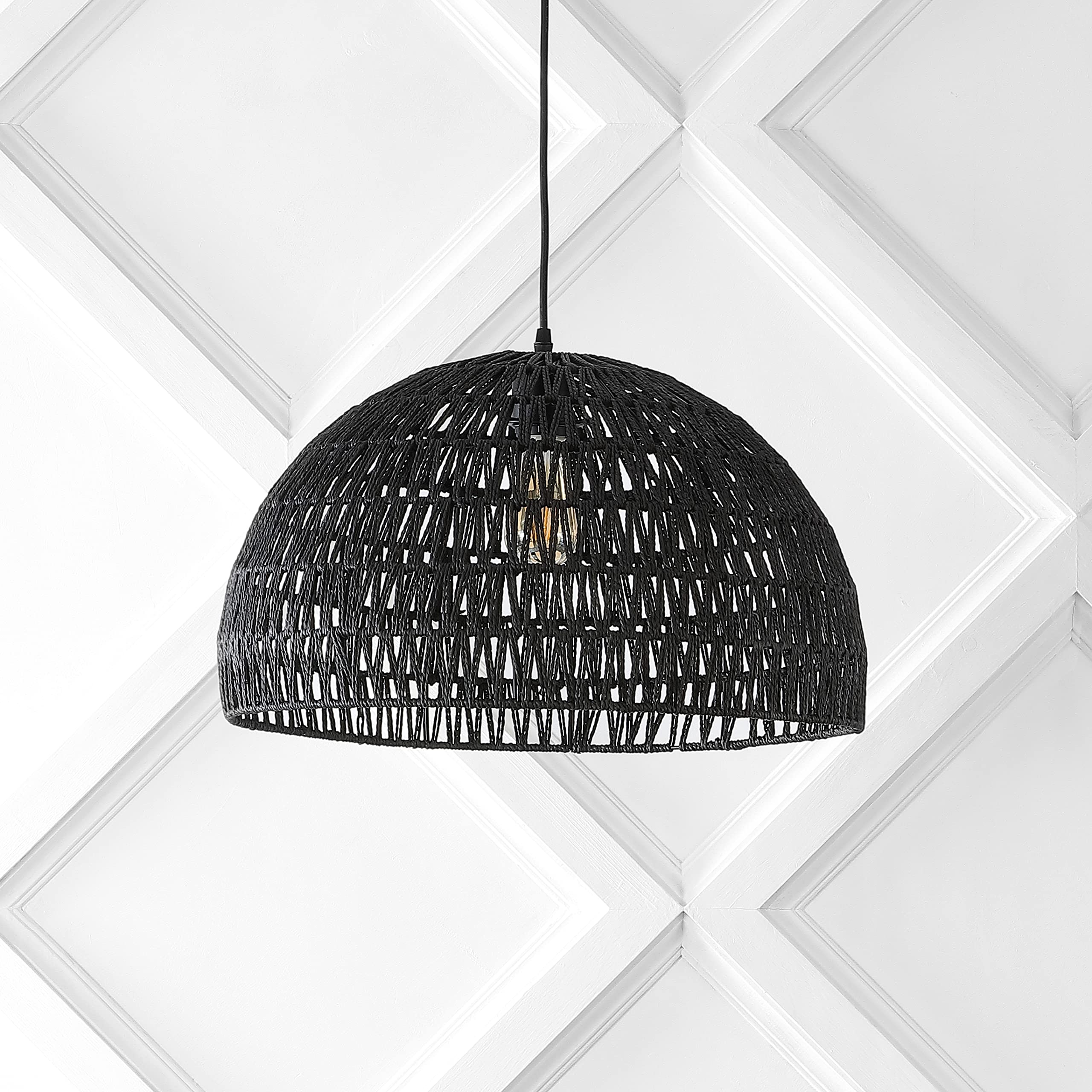 Jonathan Y Campana 20 1-Light Led Pendant, Black Woven Rattan/Iron For Dining Room, Kitchen, Living Room - Model Jyl6504C