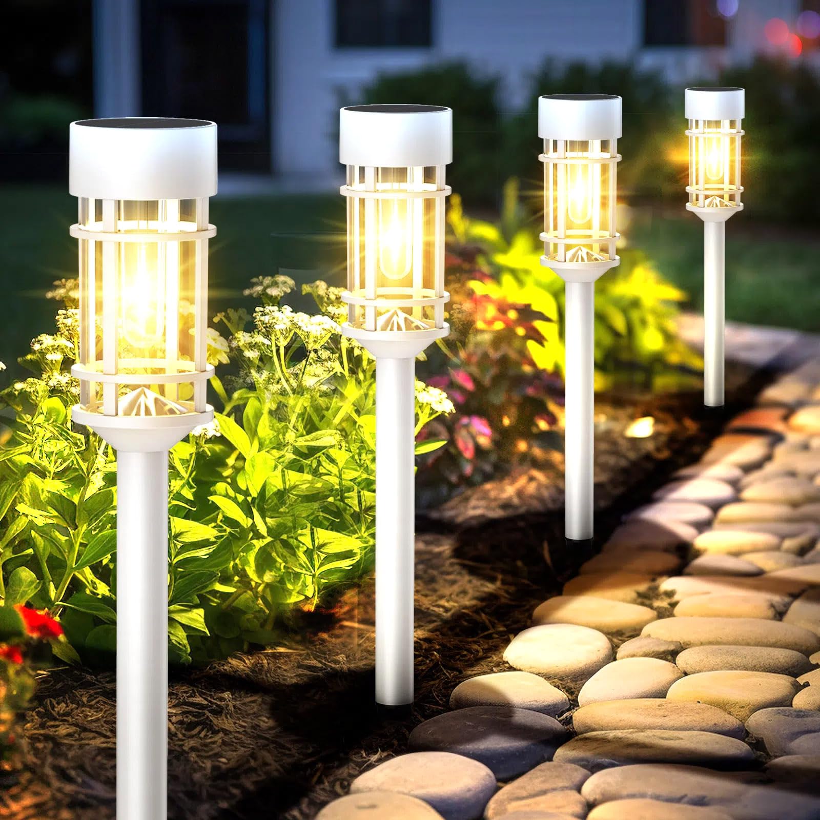 Mancra Solar Pathway Lights, 8 Pack LED Outdoor Garden Lights, Waterproof, Dusk to Dawn, White, Model WHPathLigh