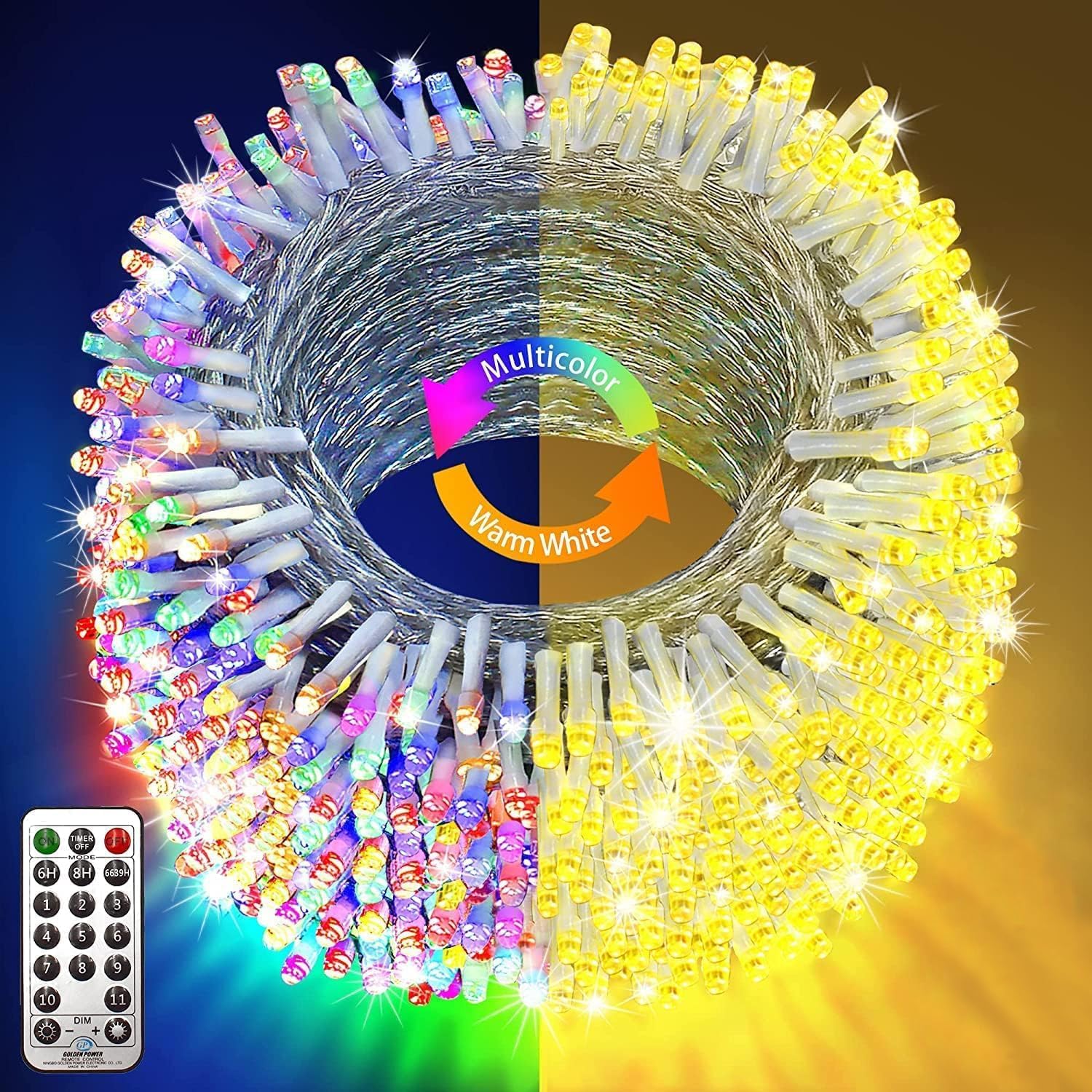 Knonew 472Ft 1200 Led Christmas Lights Color Changing String Lights Outdoor With 11 Modes Timer, Clear Wire Fairy Light Plug In