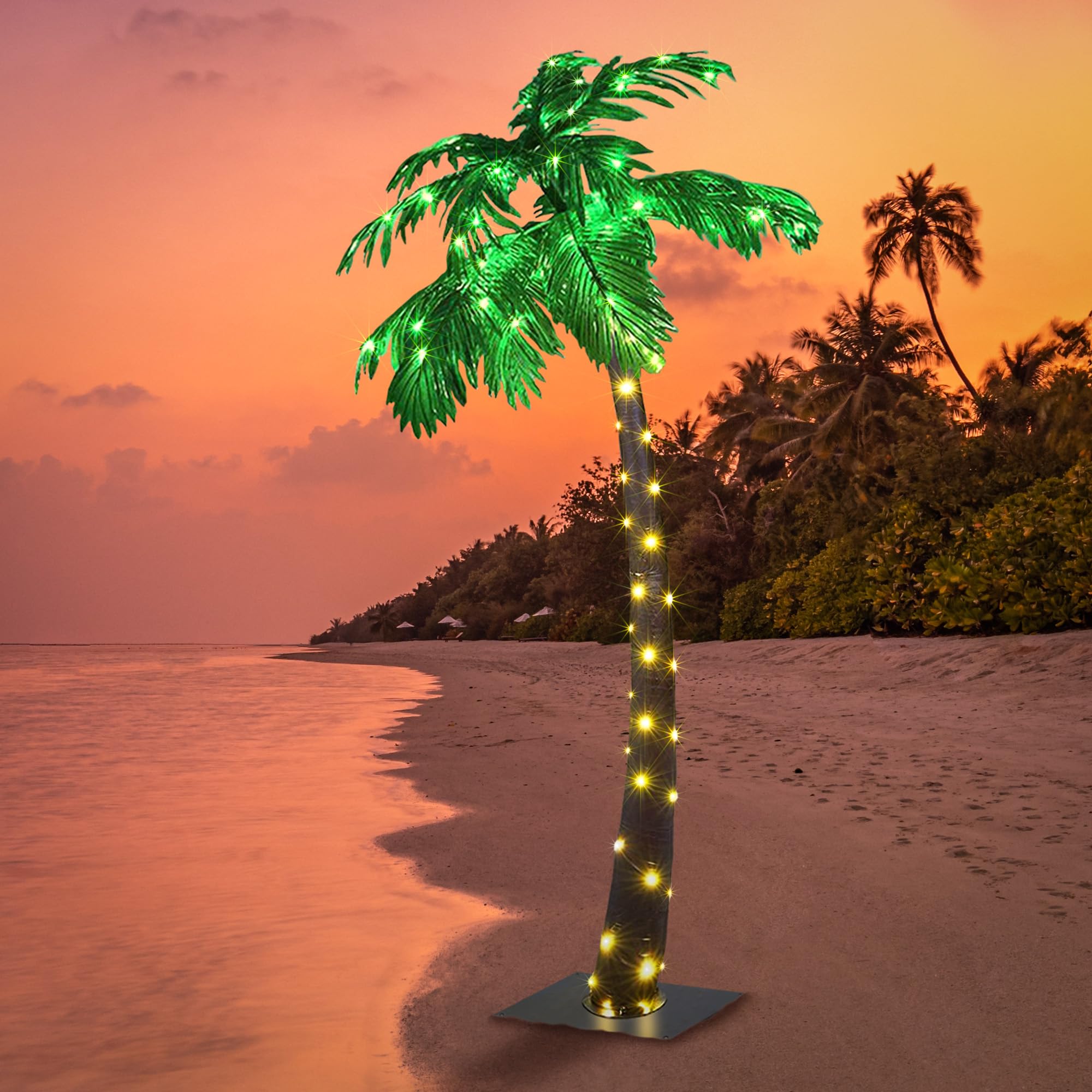 Lightshare 5Ft Solar Gorgeous Palm Tree Artificial Lighted Palm Tree, 56Led Lights, Decoration For Office, Home, Party, Christmas, Nativity, Outside Patio