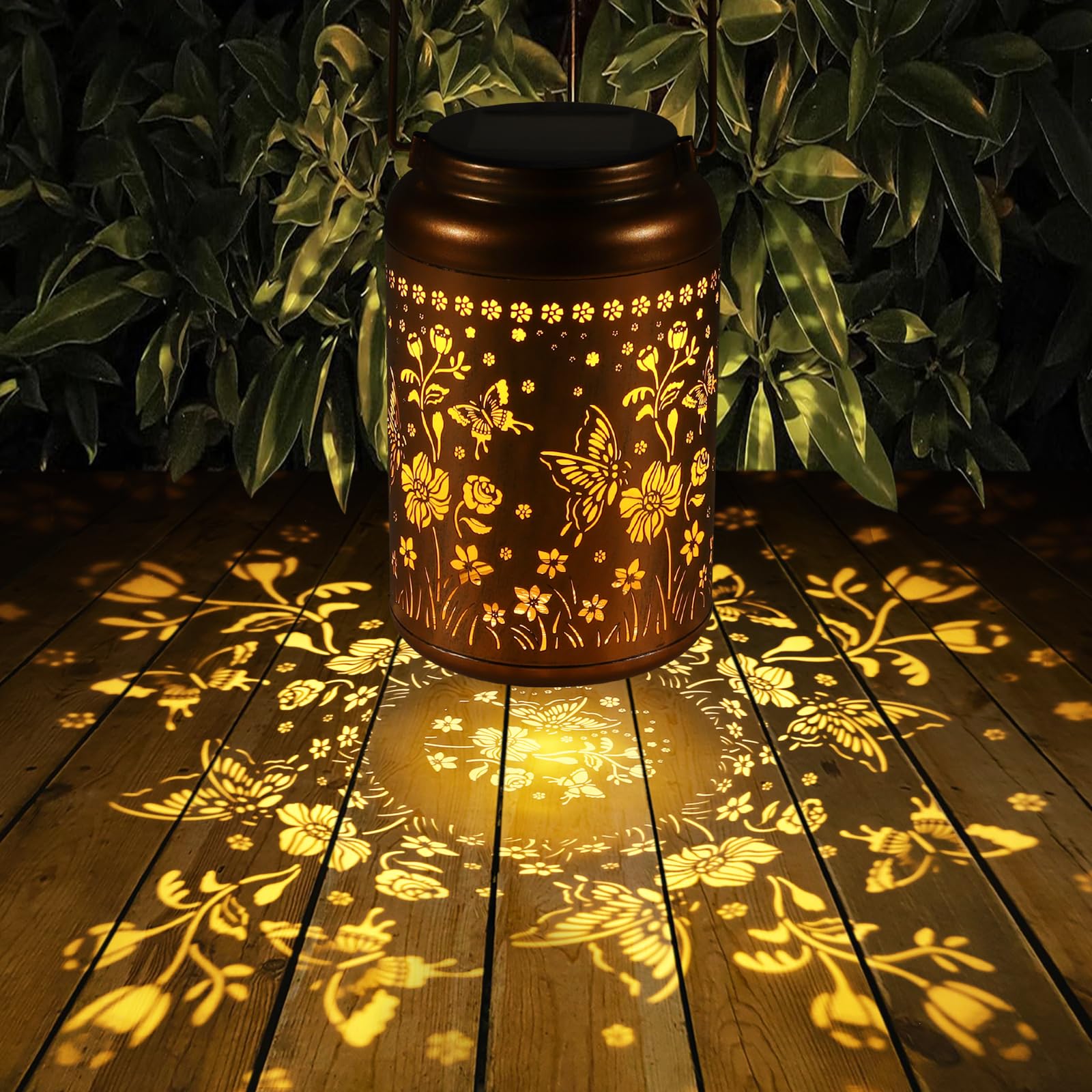 Tepaken Solar Lanterns Outdoor Waterproof Metal Hummingbird Garden Decor Gold T-DL-105