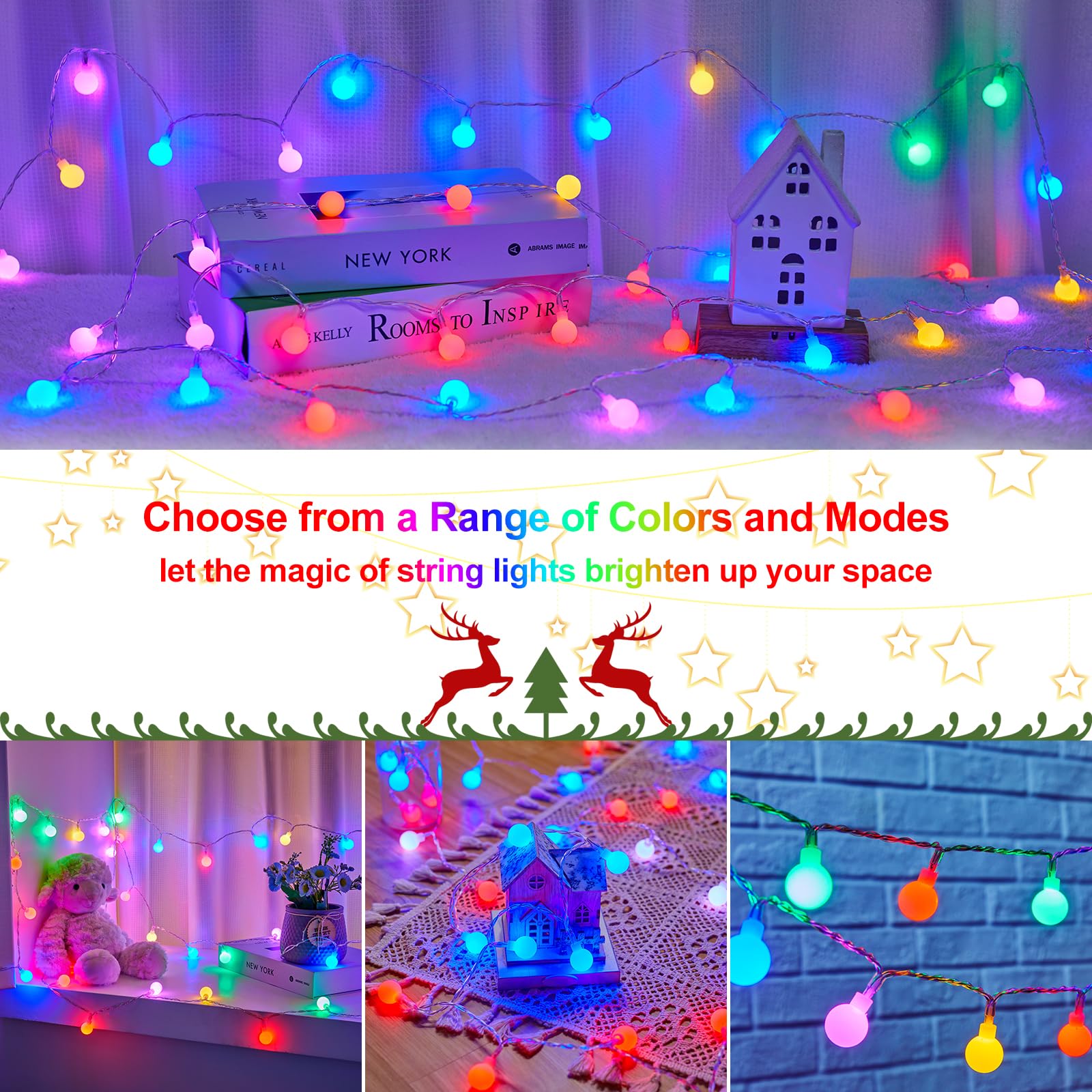 Minetom RGB LED String Lights - 21FT 60 LED Battery Operated Fairy Lights for Indoor/Outdoor Decor, Color Changing, Plastic