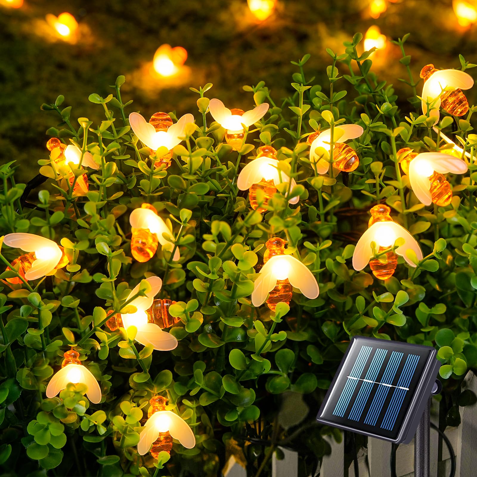 JMEXSUSS Solar Bee Lights - 30.6FT 50 LED Waterproof Fairy Lights, 8 Modes for Garden Patio Yard Decorations
