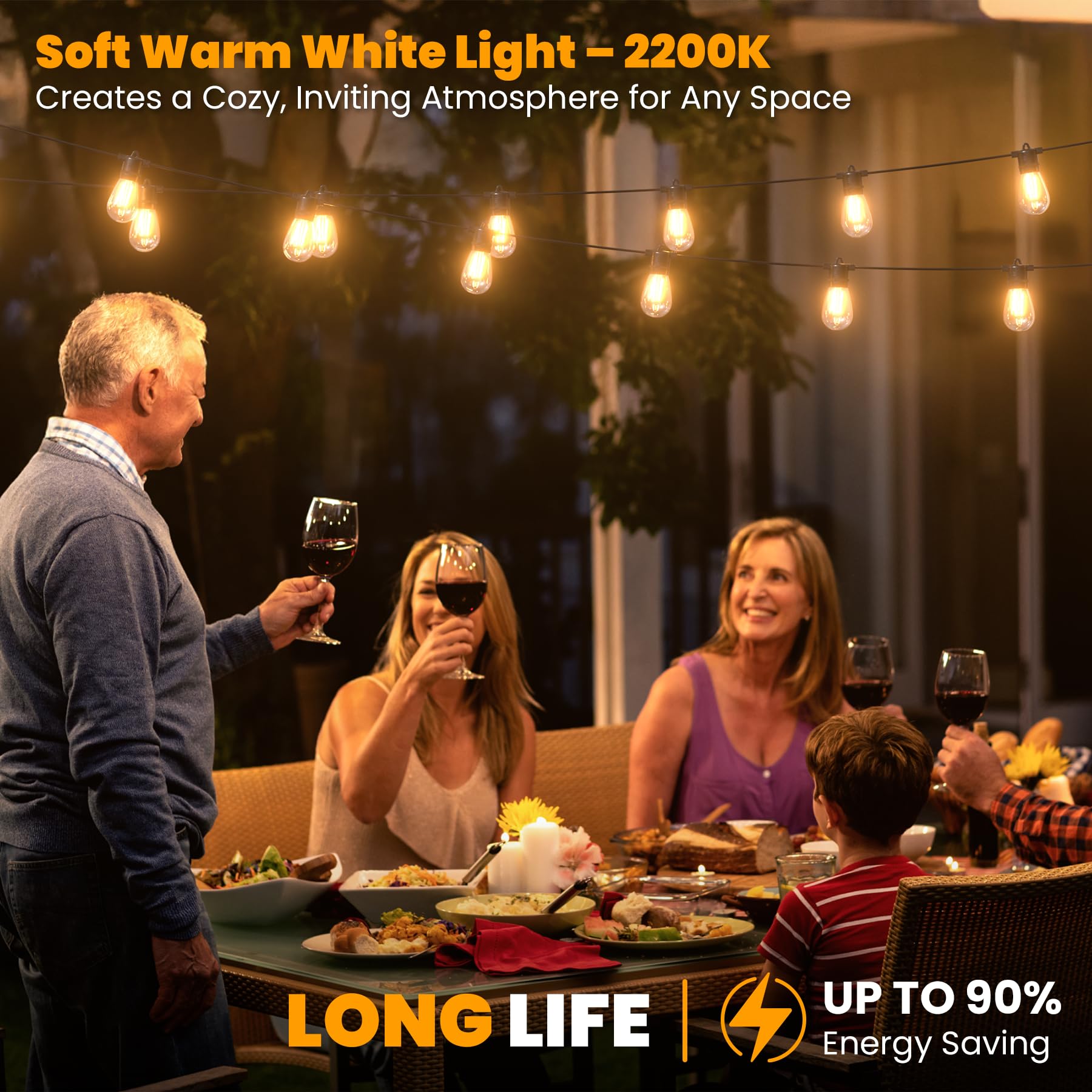 Zuske 25-Pack Led S14 Replacement Light Bulbs, Shatterproof 0.9W Vintage Edison Bulbs For Outdoor Patio Backyard String Lights,