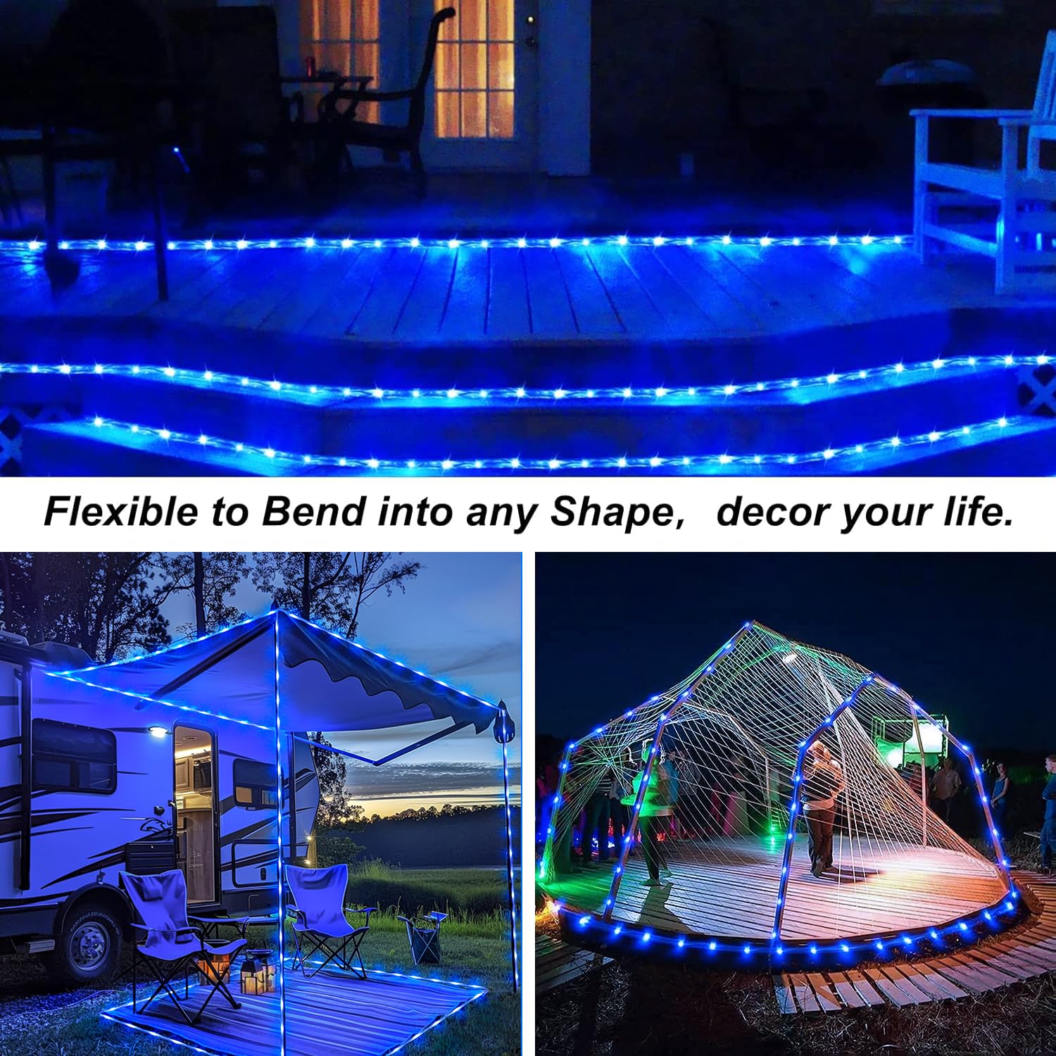JMEXSUSS Battery Operated Blue Rope Lights, 200LED, 66ft, Waterproof, PVC, Model Rope100B