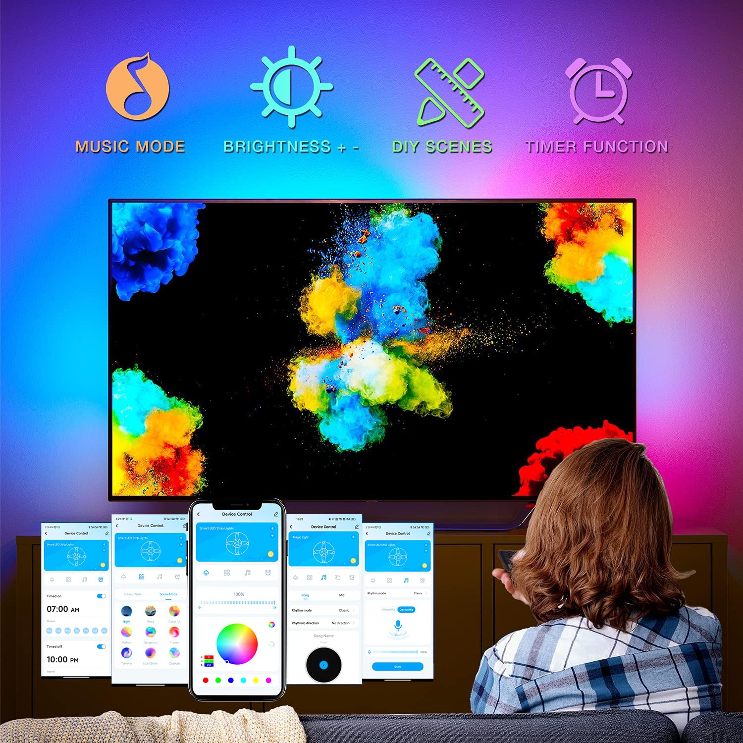 DAYBETTER LED Strip Lights for TV 75-85 Inch, 16.4ft Bluetooth Backlight with Remote, Model DTHTVRGB05B