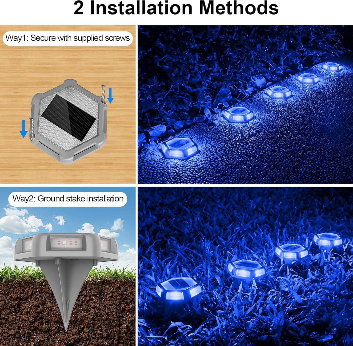 CREPOW Solar Deck Lights Driveway Dock Lights 4 Pack, Waterproof Outdoor Solar Powered LED Driveway Marker Light Aluminum Warnin