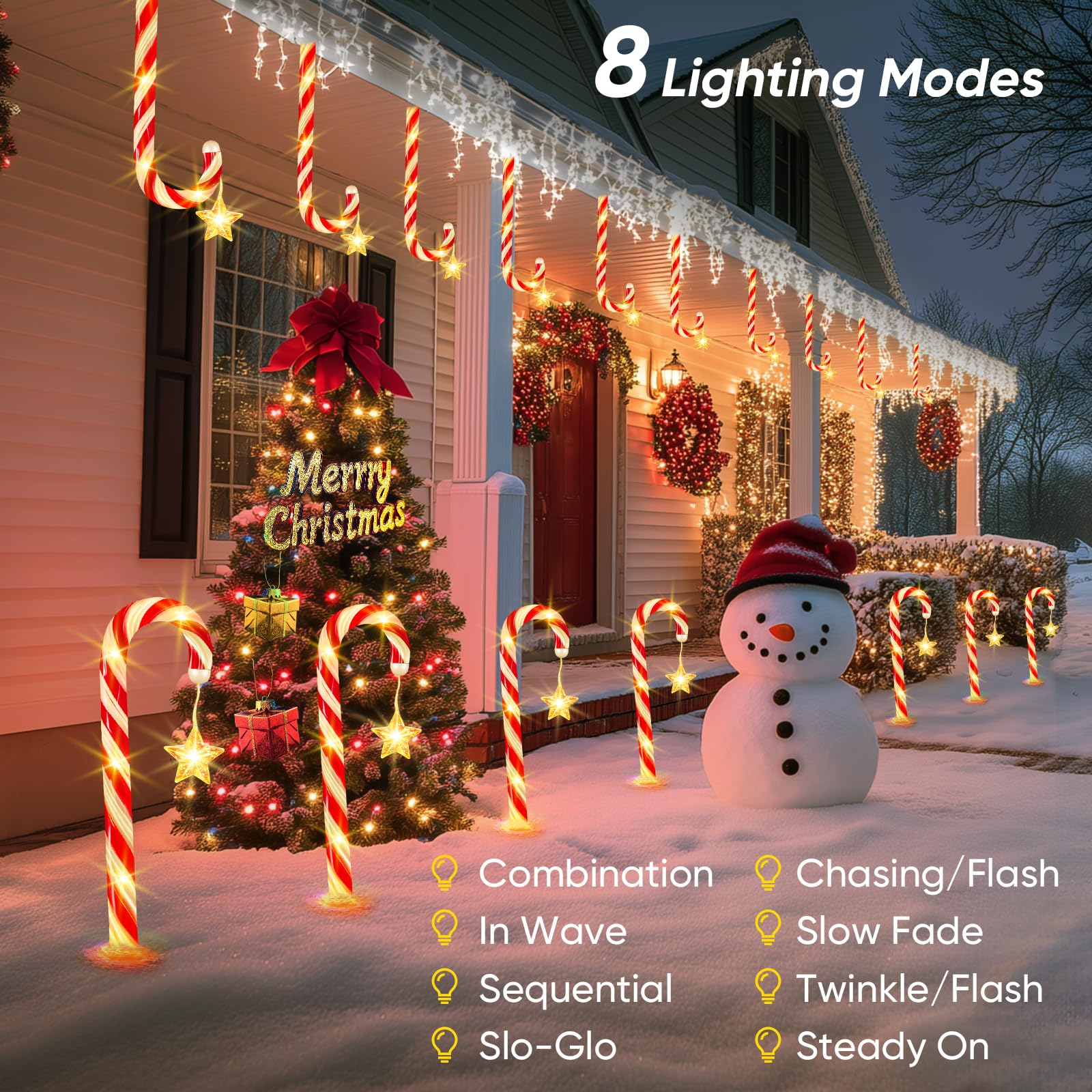 Christmas Decorations Solar Lights Outdoor: 12 Pack 8 Modes Solar Christmas Lights, Outside Waterproof Solar Powered Candy Cane