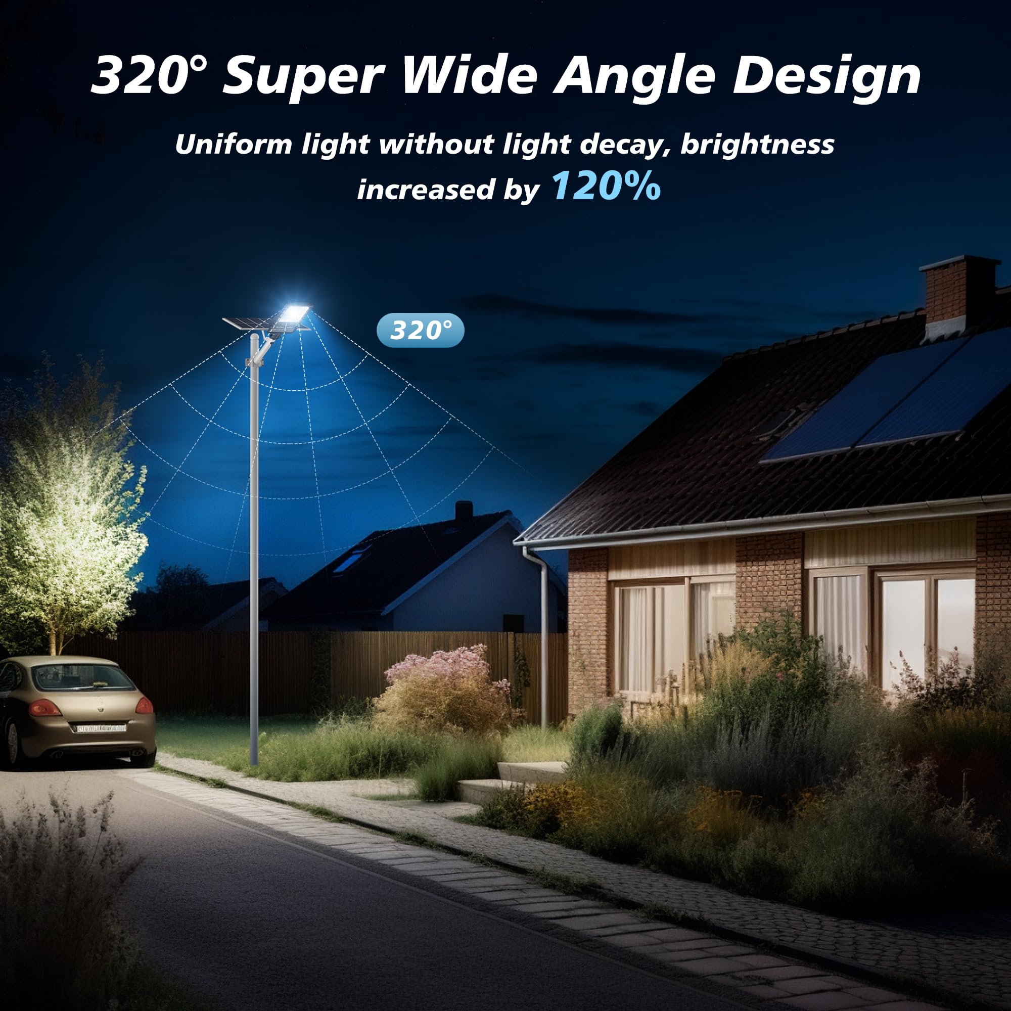 OKPRO Solar Street Light 20000W - 7000K Dusk to Dawn, IP66 Waterproof, Remote Control, Black, Model S-2000A