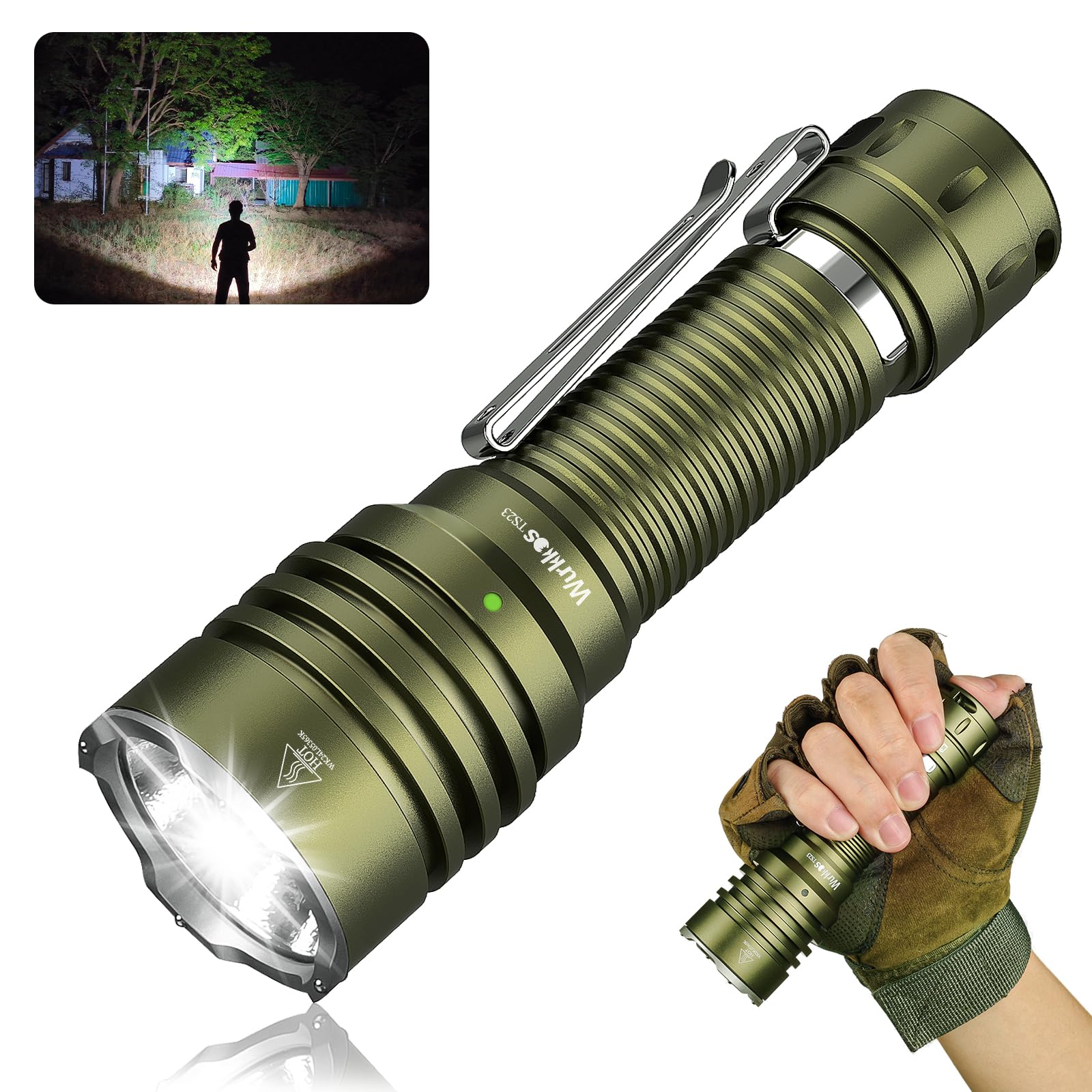 Wurkkos TS23 Tactical Flashlight,5000 High Lumens Rechargeable Flashlight,70.3 HI LED 482M Attack Head LED Flashlights,IP68 Wate