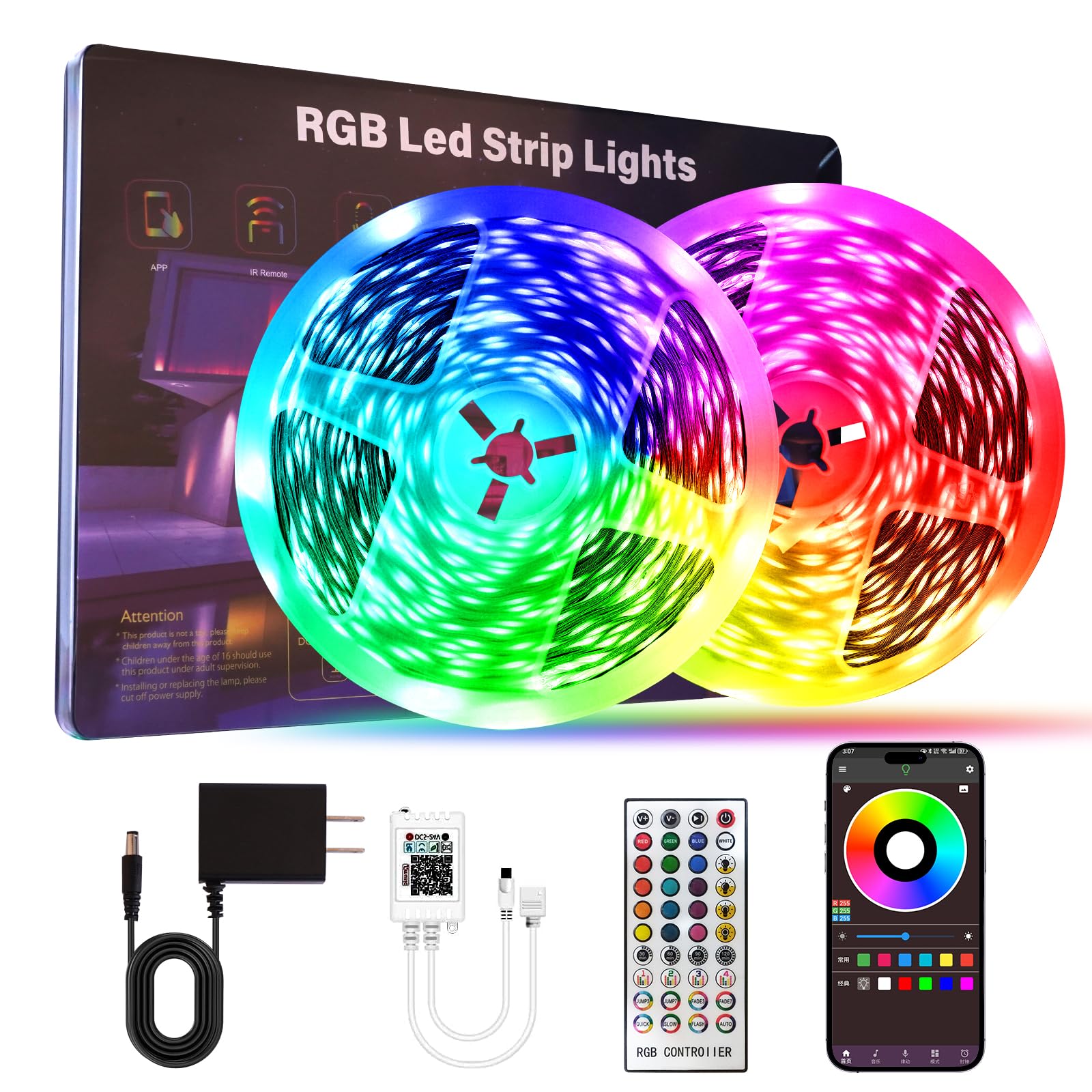 HBOWMDJIA Led Lights for Bedroom 200 FT (2 Rolls 100 FT), with Remote and Application Control RGB Color Changing LED Strip Light