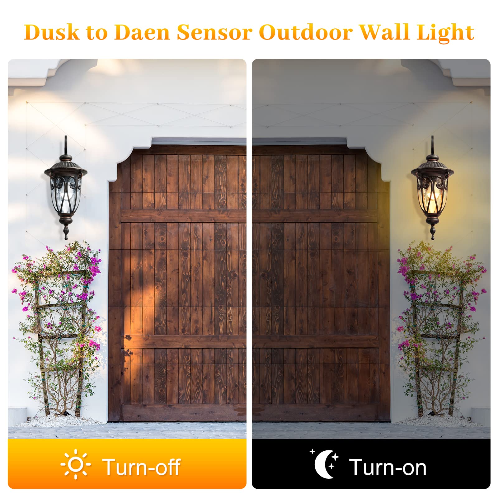 GOALPLUS Outdoor Wall Light, Dusk to Dawn Sensor, 18 Inch, Bronze Aluminum Lantern for Porch, Model LMMS0519-DN-S