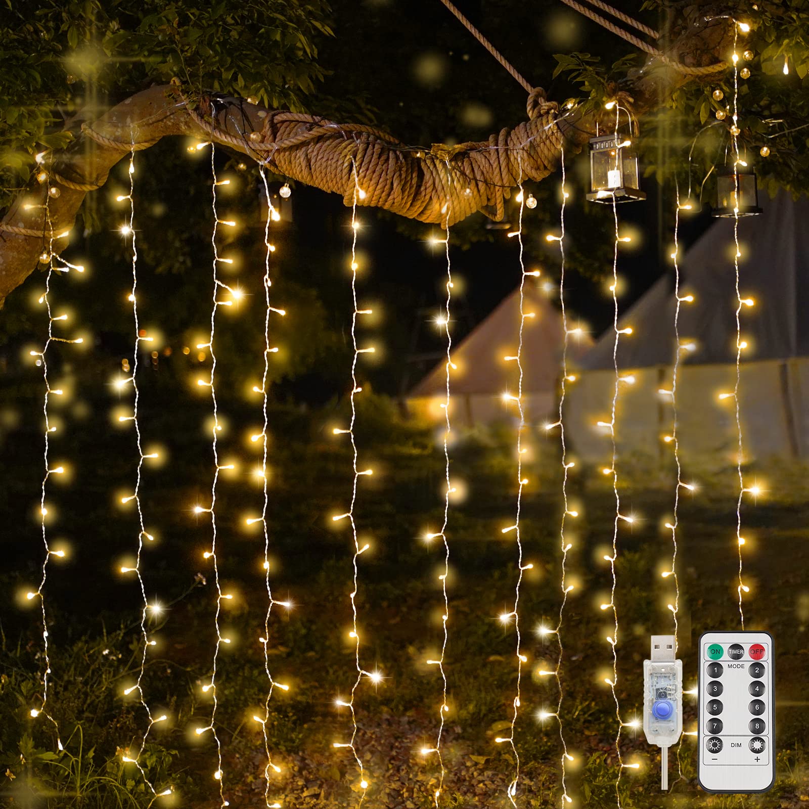 suddus Curtain Lights, 200 LED Warm White Fairy String Lights, USB, Indoor/Outdoor for Weddings, Parties, and Decor