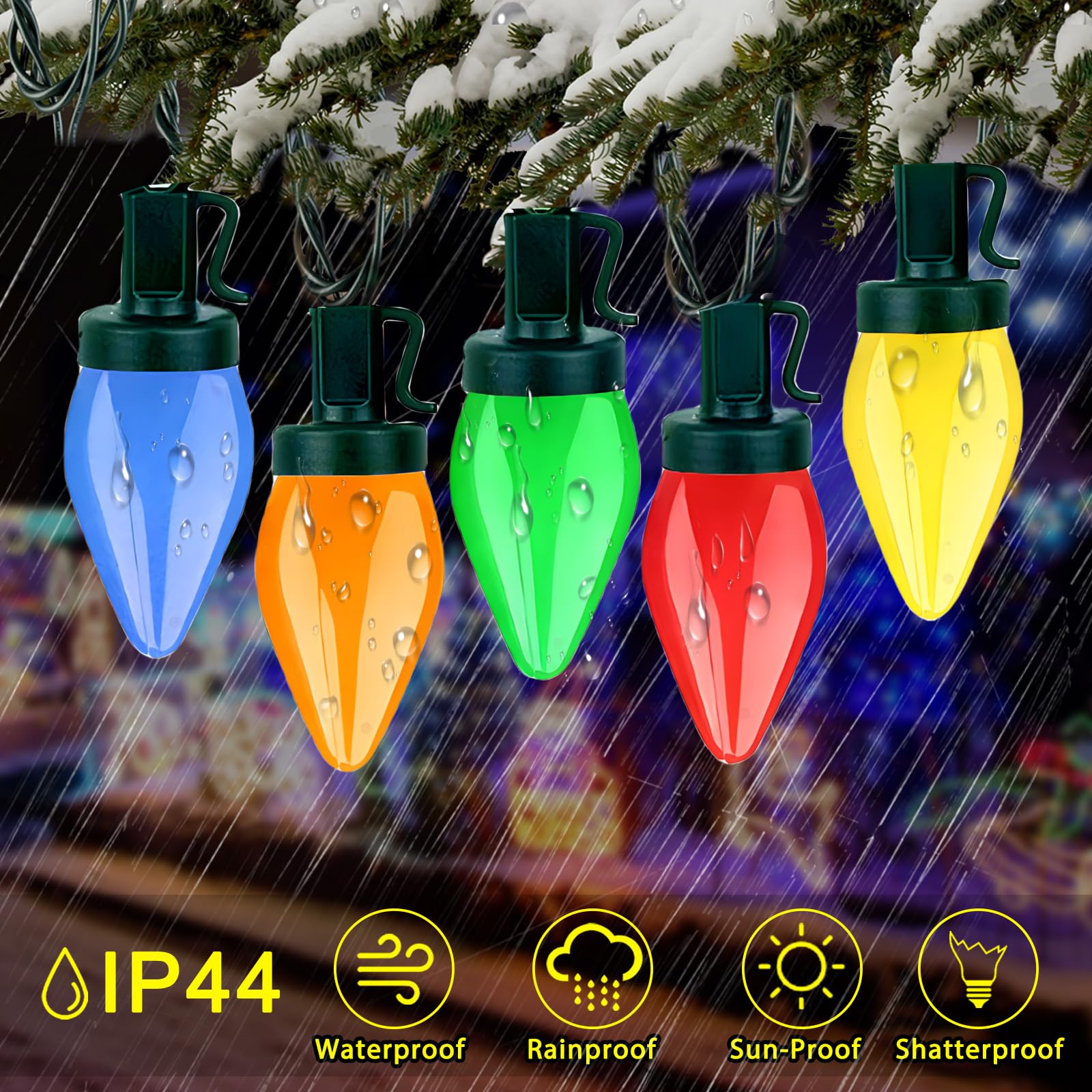 50 Led C7 Christmas Lights,24Ft C7 Christmas Lights Battery Operated C7 Christmas String Lights Remote Timer 8 Lighting Modes For Indoor Outdoor Xmas Tree Garden Patio Party Christmas Decorations