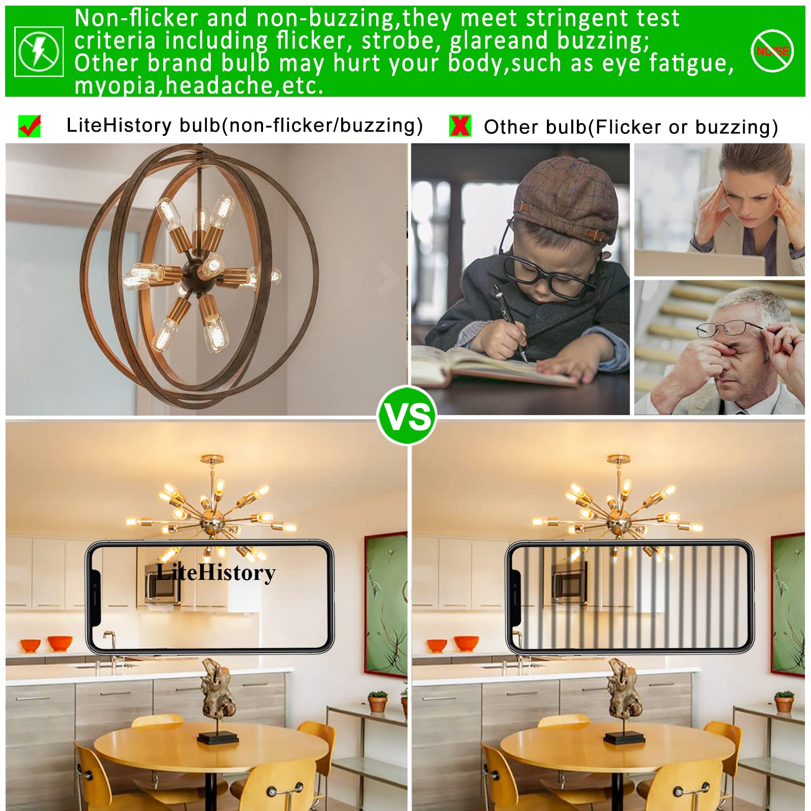 Litehistory E26 Led Bulb 6W Equivalent E26 Led Bulb 60 Watt Dimmable Warm White 2700K E26 Edison Bulb Ac120V 600Lm Tubular T14 T45 Led Bulb For Pendant, Sputnik,Vanity,Chandeliers Pack Of 6