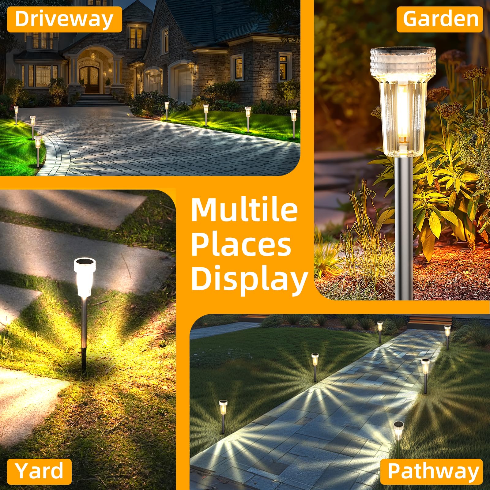 DERAYSION Solar Pathway Lights - 12 Pack, Waterproof Stainless Steel, 2700K Warm White, Model XDQ12P-57 for Garden & Walkway