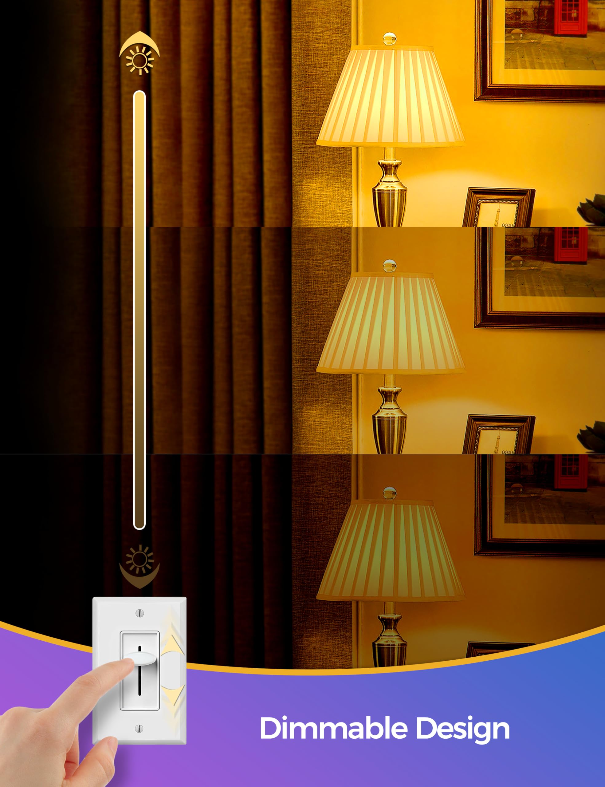 JandCase Dimmable Sleep Light Bulbs, 1900K Warm Amber, 60W Equivalent, Adjustable Brightness, 2 Pack