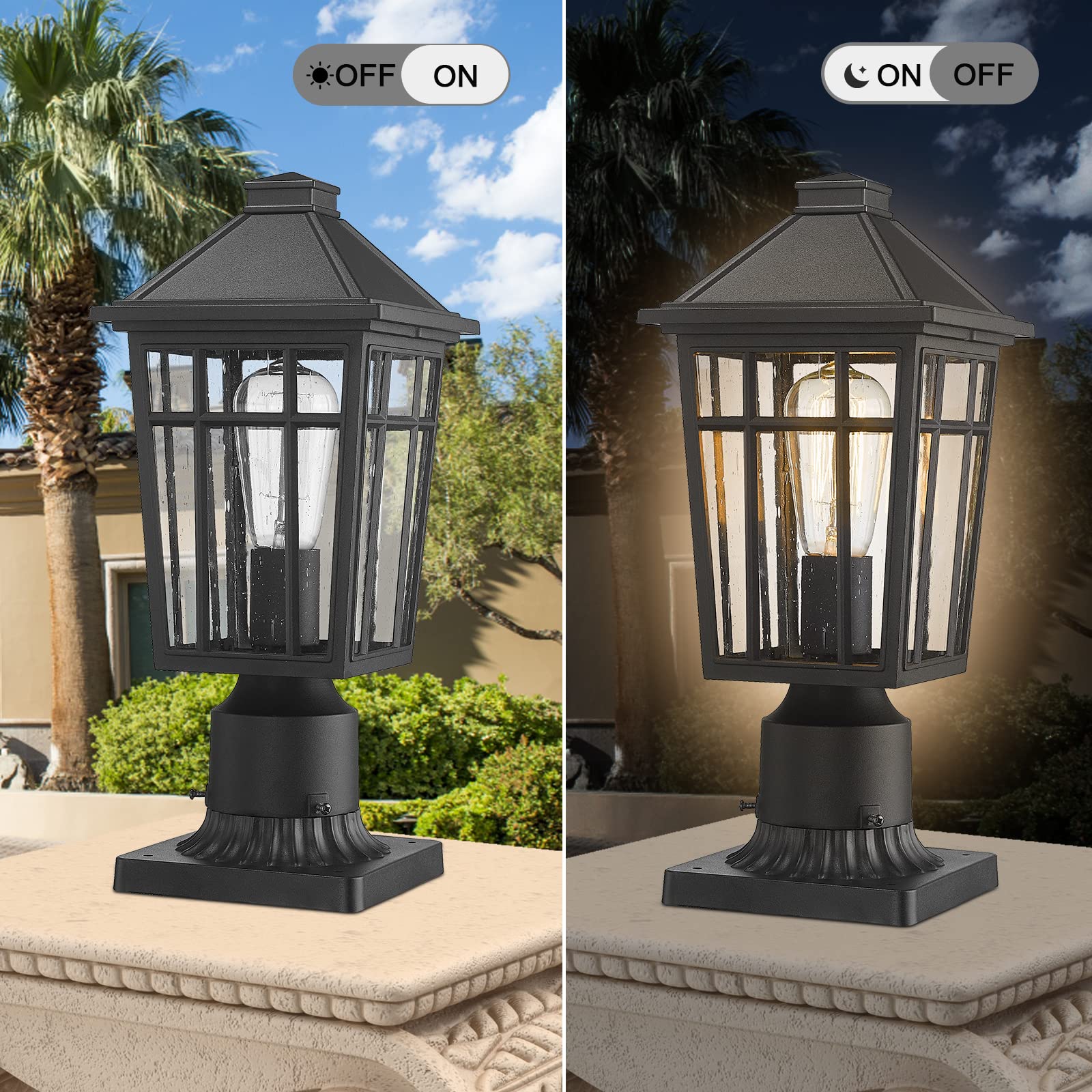 Darkaway Waterproof Aluminum Outdoor Post Light, Black Garden Lamp Fixture, 1 Pack