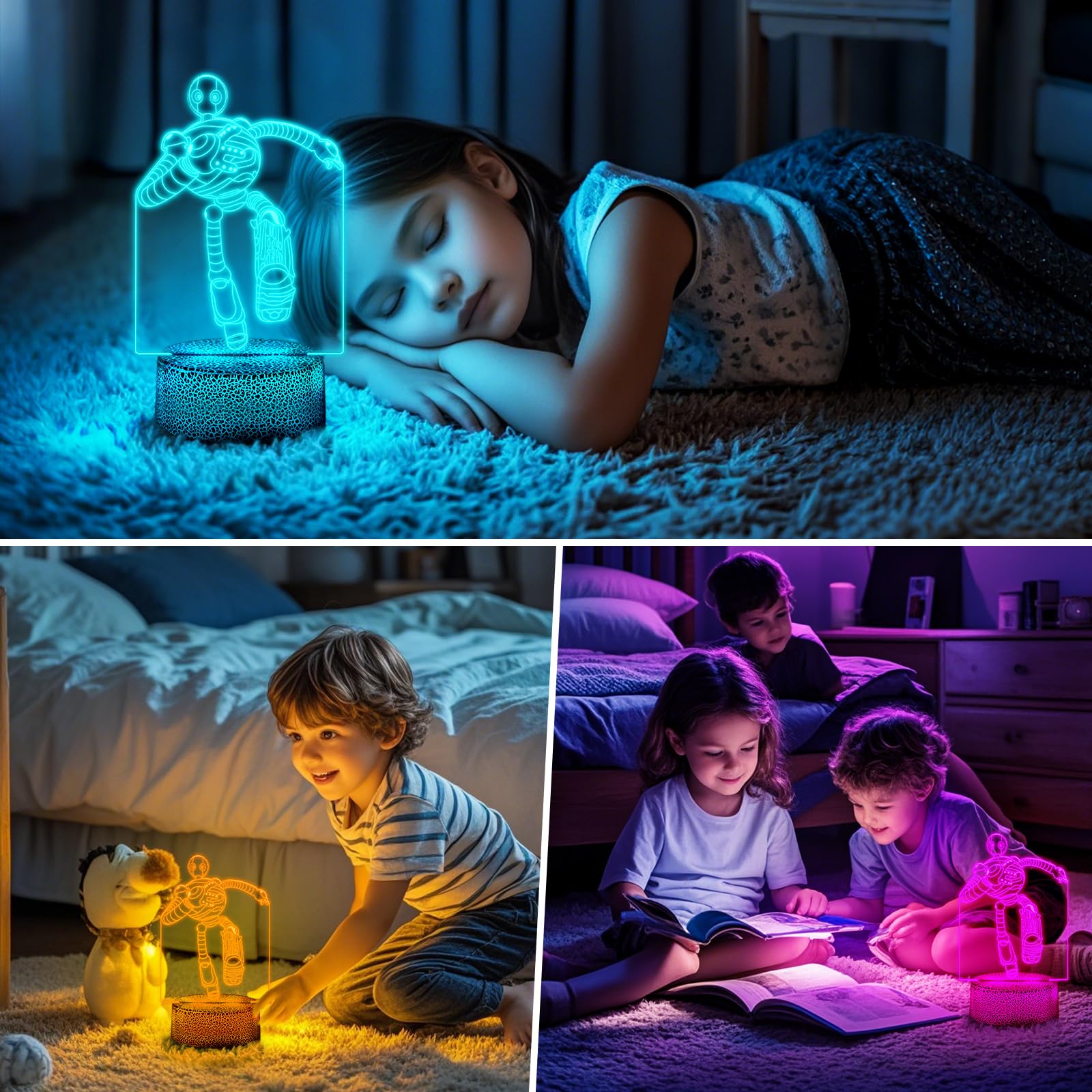 The 3D Robot Lamp Touch-Control Night Light Multi-Color Led Desk Lamp Decoration For Kids Rooms,Ideal For Christmas Gifts,Birthd