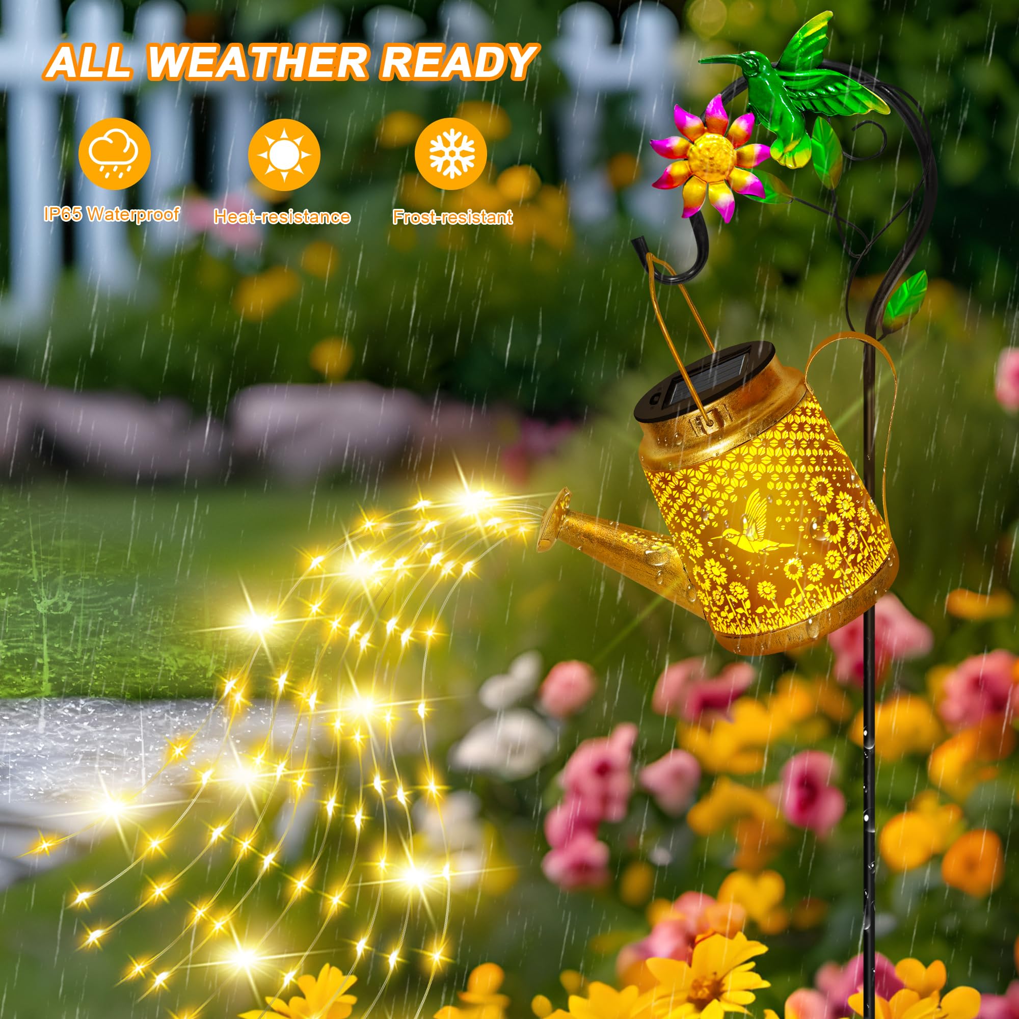 Hummingbird Solar Watering Can Lights, Outdoor Waterproof Garden Lanterns With Shepherd Hook, Solar Garden Decor For Yard Outdoo