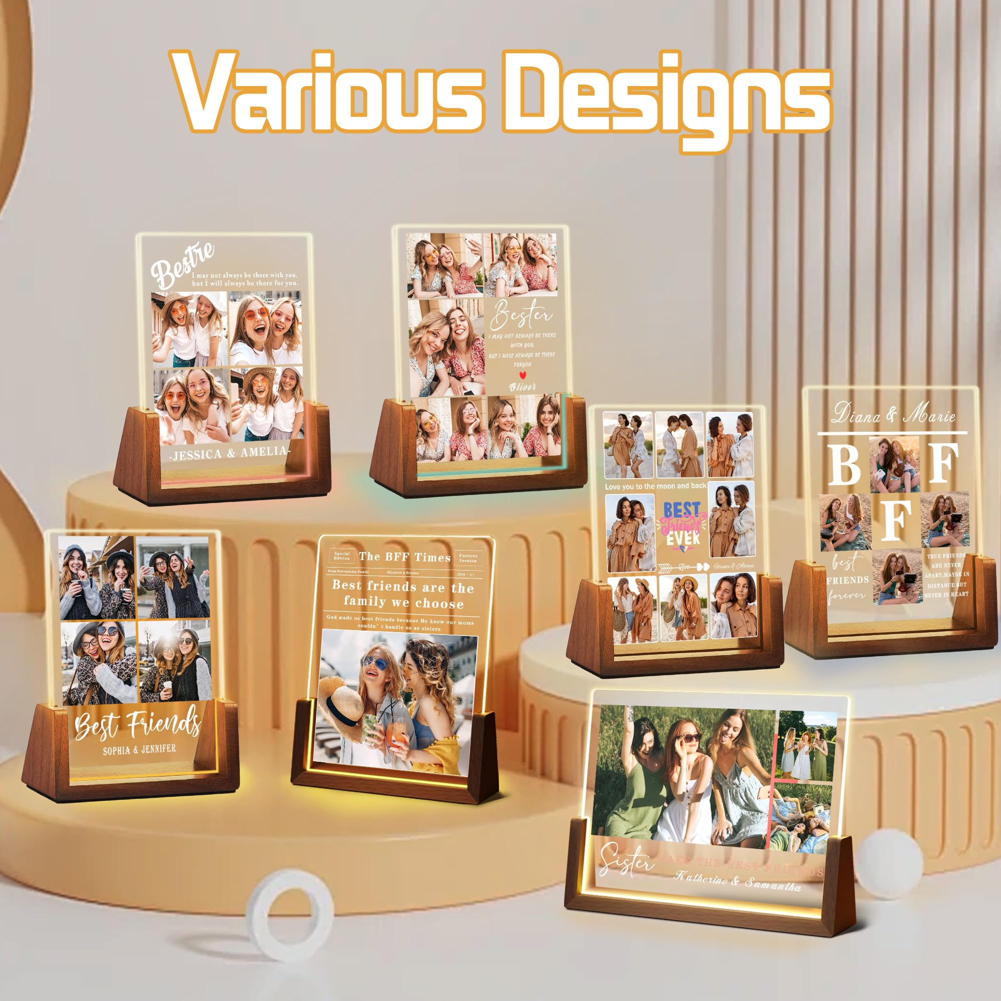 Maiwell Personalized Best Friend Birthday Gifts For Women  Long Distance Friendship Gifts  Custom Friend Picture Frame Acrylic Night Light With Photo Name  Customized Sister Bff Bestie Christmas Gift