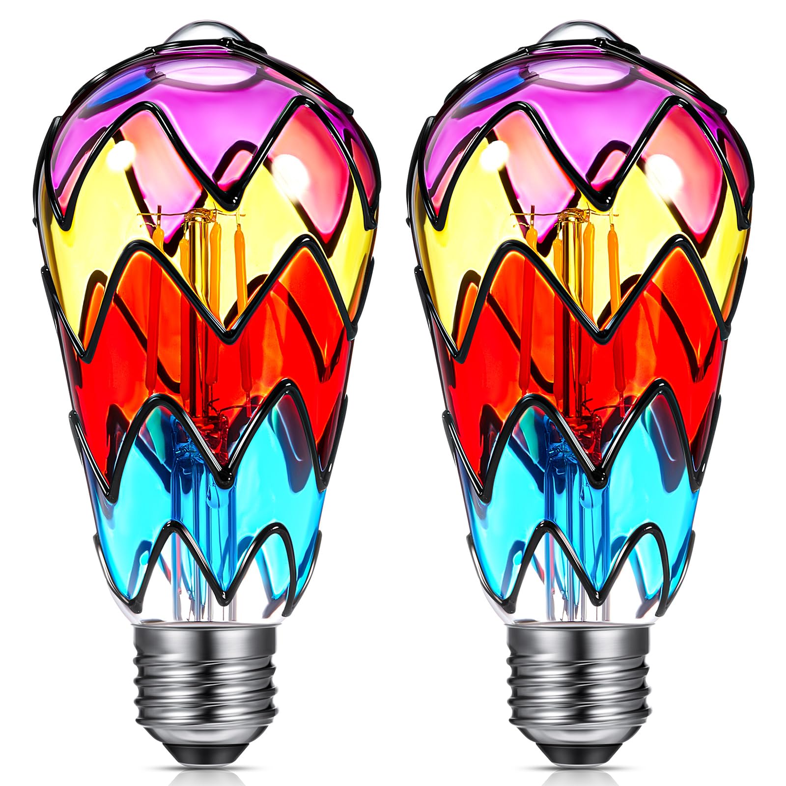 Baquler Stained Glass LED Light Bulb E26 Base 120V Colorful Flickering Bulbs for Christmas Home Decoration