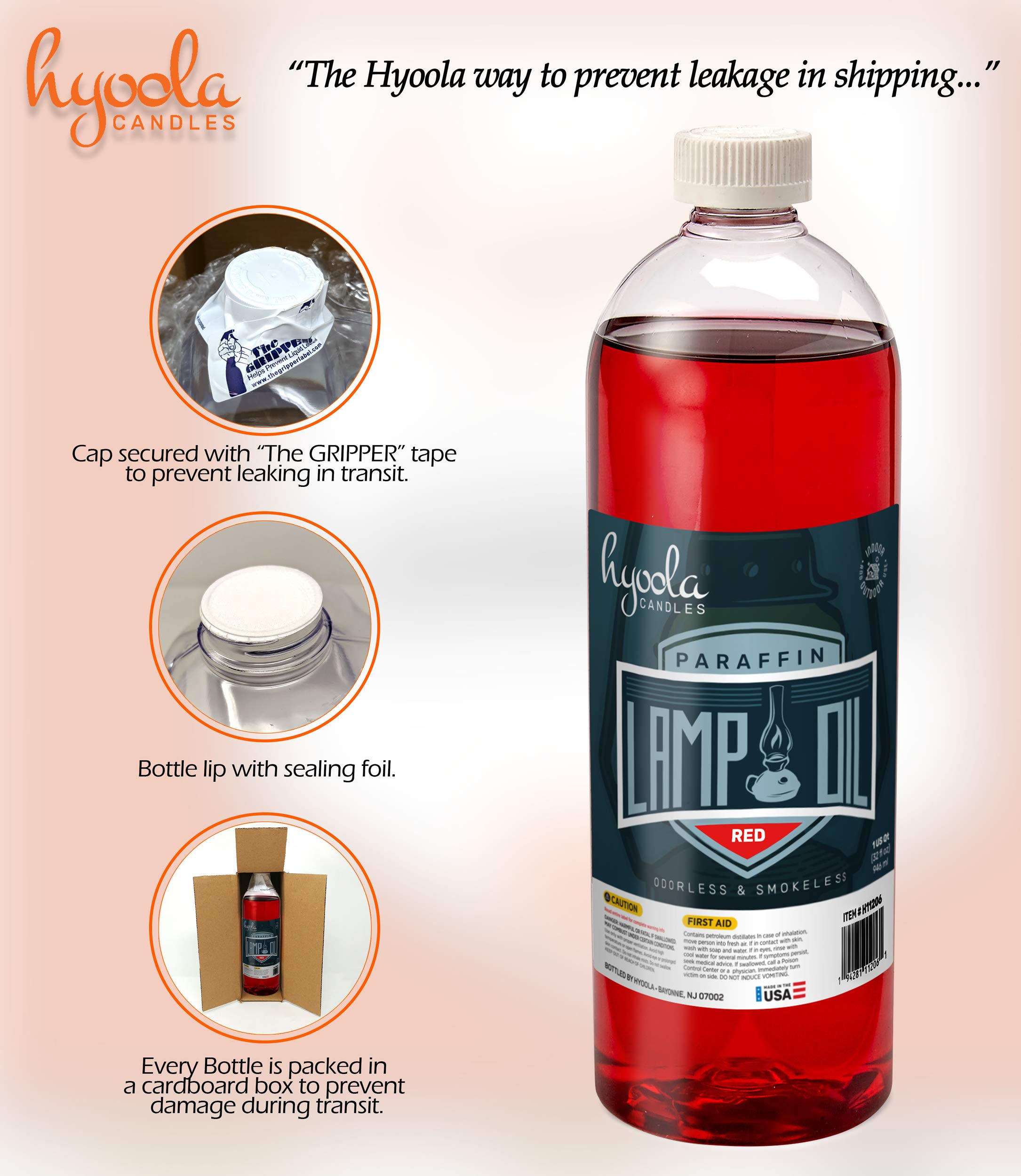 Hyoola Candles Liquid Paraffin Lamp Oil - Red Smokeless, Odorless, Ultra Clean Burning Fuel For Indoor And Outdoor Use - Highest Purity Available - 32Oz