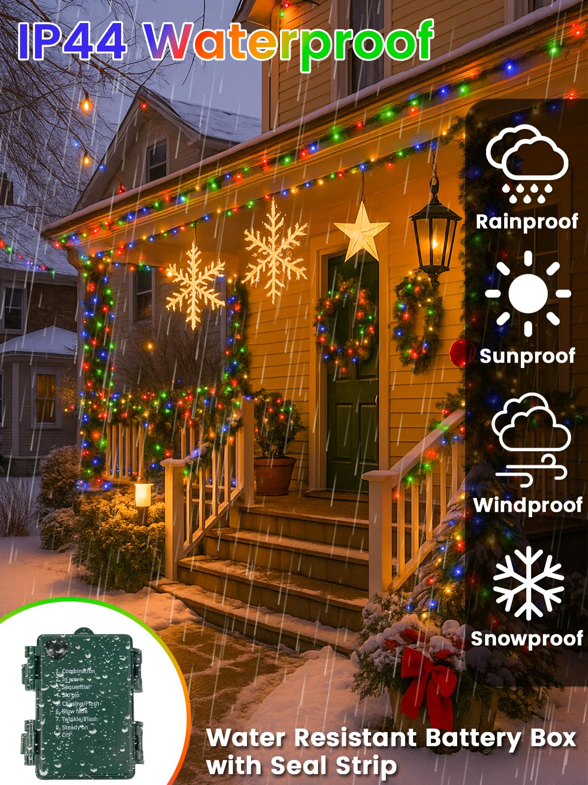 4 Pack Battery Operated Christmas Lights With Timer  132Ft 400 Led Waterproof Battery Twinkle Light  8 Modes Green Wire Fairy Light For Indoor & Outdoor Bedroom Tree Christmas Decorations (Multicolor)