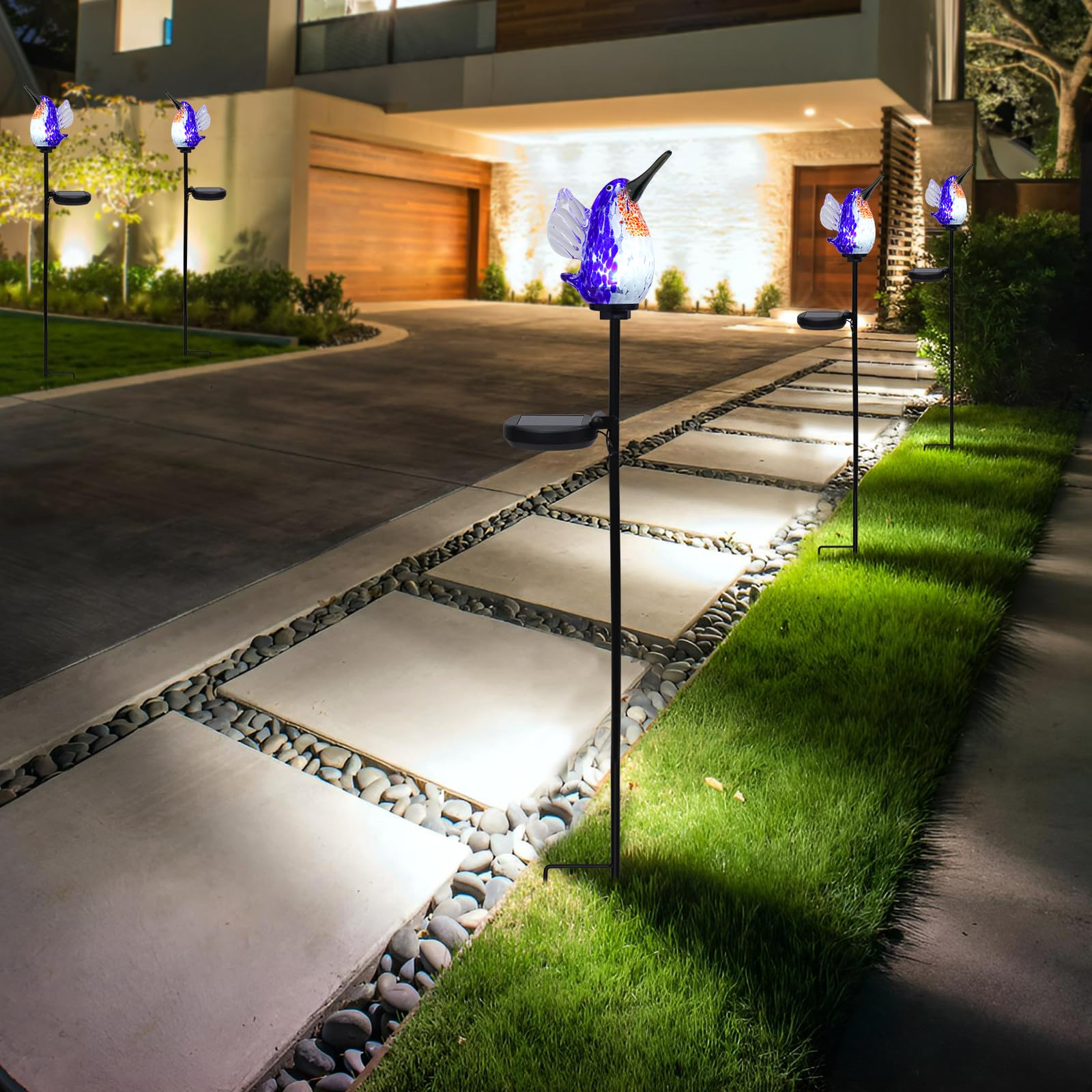 Bshine Solar Garden Decoration Outdoor Hummingbird Lights Stake  Hand Blown Glass Waterproof Solar Light Decorate Paths  Pathways  Lawns And Yards Art For Mom Gifts