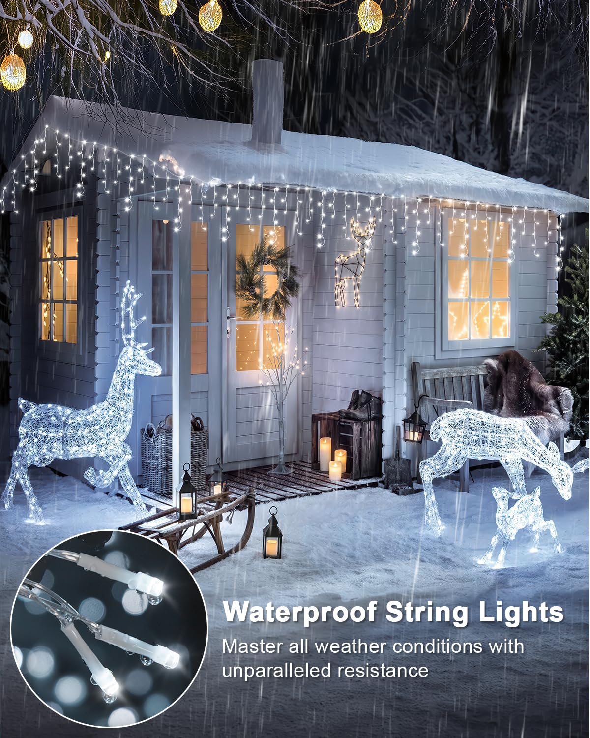 2 Pack 53Ft 486 Led Christmas Lights Outdoor, Plug In Waterproof Christmas Lights For Outside, Timer & Memory, 8 Modes Hanging F